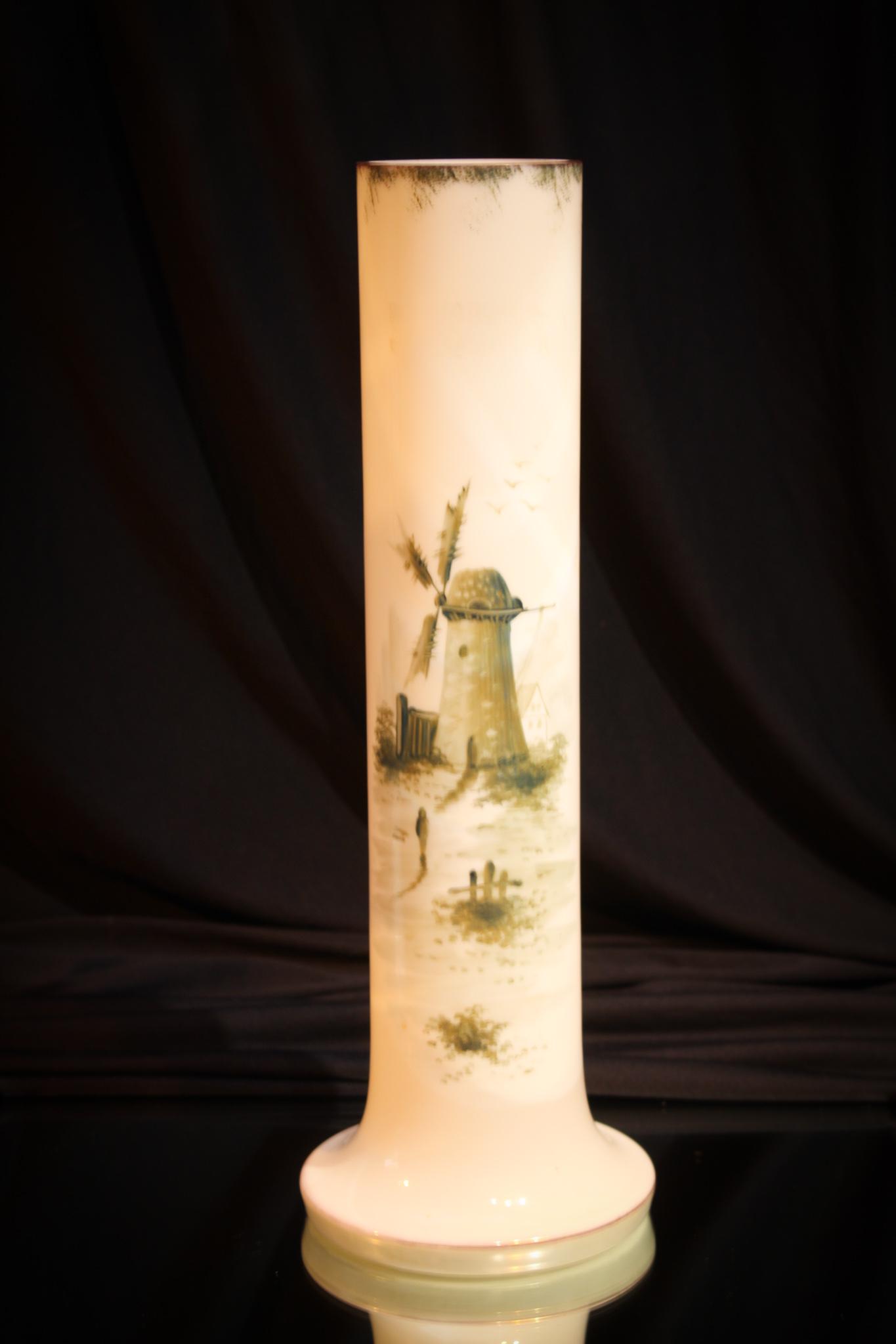Pairpoint Glass Delft Decor 14" Vase: How about the size on this one folks? Super 14" tall Pairpoint glass Delft dÃ©cor cylinder vase. Delft dÃ©cor is in a grenn grey coloring. Always popular whether you think so or not.