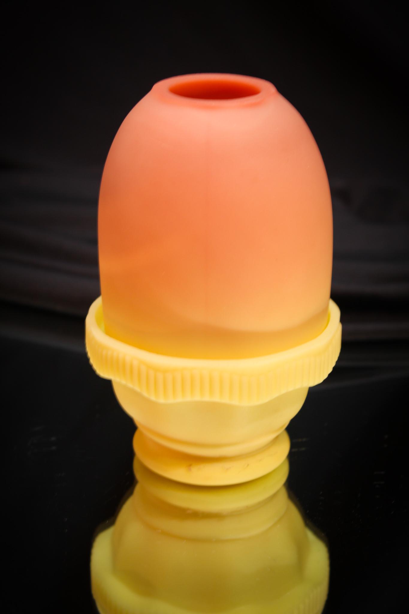 Fenton Burmese Glass Fairy Lamp: Another nice fairy lamp for all you collectors out there. Great color and velvety satin finish to the glass shade and base. Measures 5" tall.