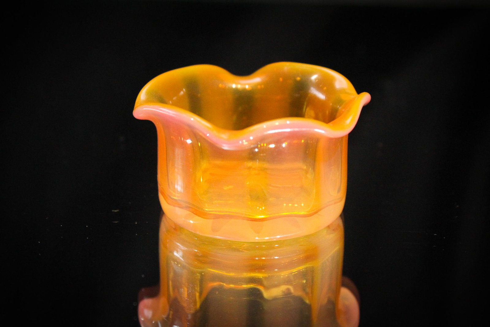 Monet Stumph Victorian Glass Opalescent Salt: Here's a compliment to the little gem above. A monet Stumph open salt dip. Great color and perfect for that Kosher salt to dip your celery and harden your arteries. Probably why the Victorians didn't 