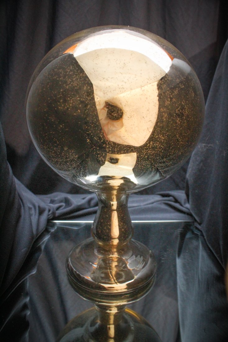Victorian 10" Mercury Glass Wig Stand: A wig stand fit for Dolly Parton here. We don't recall ever having one of these before. Measures a large 10" tall.