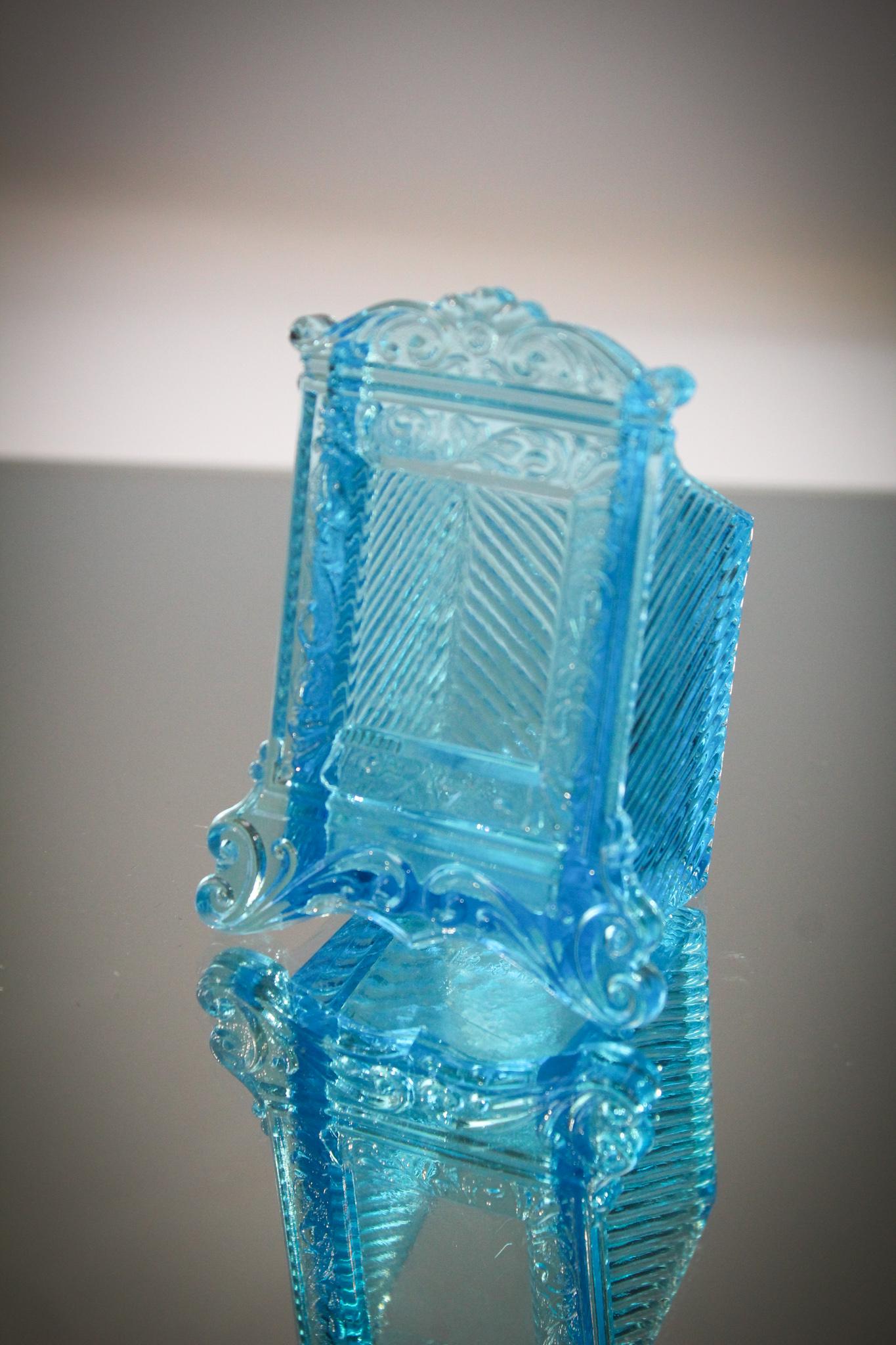 Rare Greentown Blue Picture Frame Tooothpick Holder: Highly sought after among Greentown & toothpick holder collectors alike. This example is a toughie. Awesome piece for those collectors that want perfection. This honey measures 3 1/2" tall.