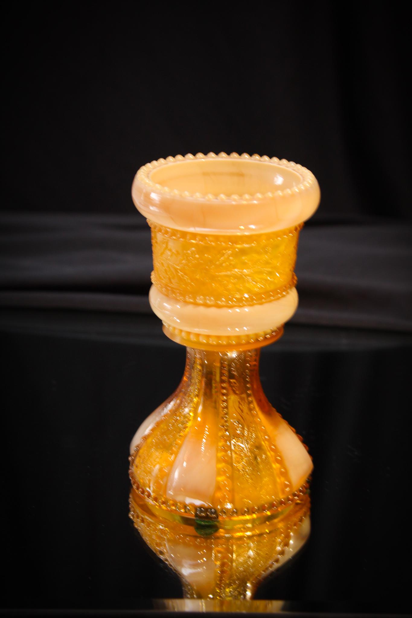 Exceptionally Rare Greentown Pedestal Holly Amber: How do we top the last one you ask? Well we can try with this little gem. A Greentown Holly Amber pedestal toothpick holder. Such a rare find. Almost never seen and when you do, what an eyepopper. Esp