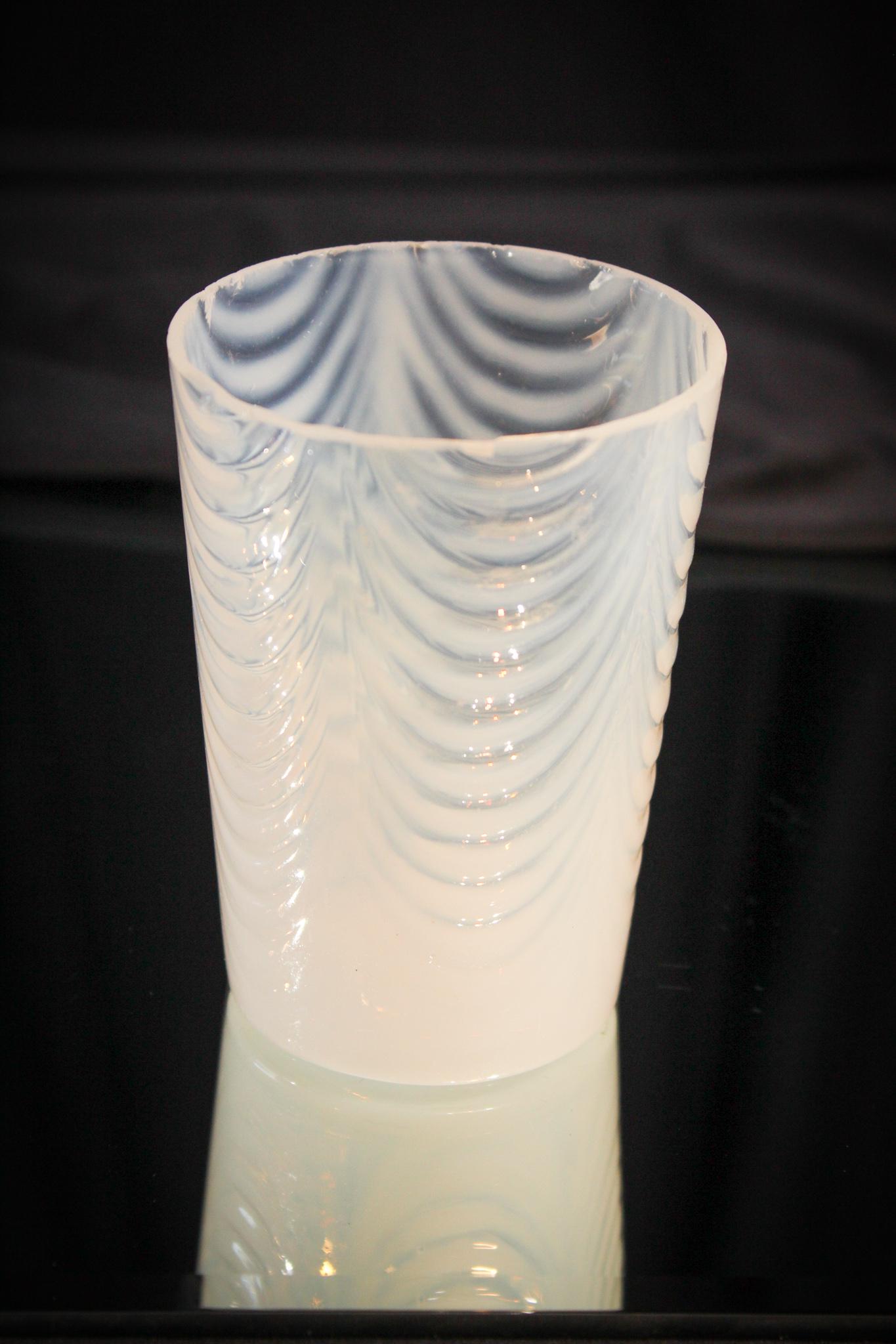 Northwood Opalescent Drape Tumbler: Another hard to find lack of color coloration of Blown opal drape. This opal example has heavy opal indeed. Toughest color to find in the pattern.
