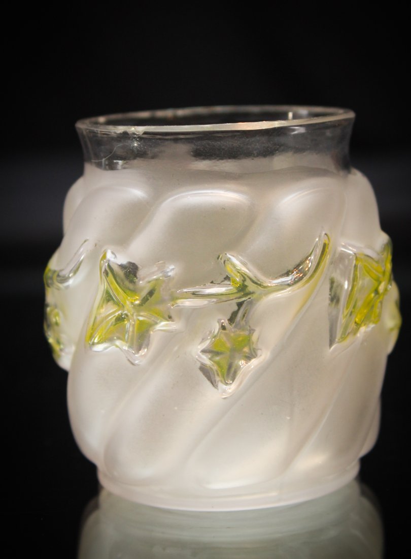 Royal Ivy Amber Stained glass Toothpick Holder: Another rare one folks. Amber Stained Northwood Royal Ivy pattern toothpick holder.