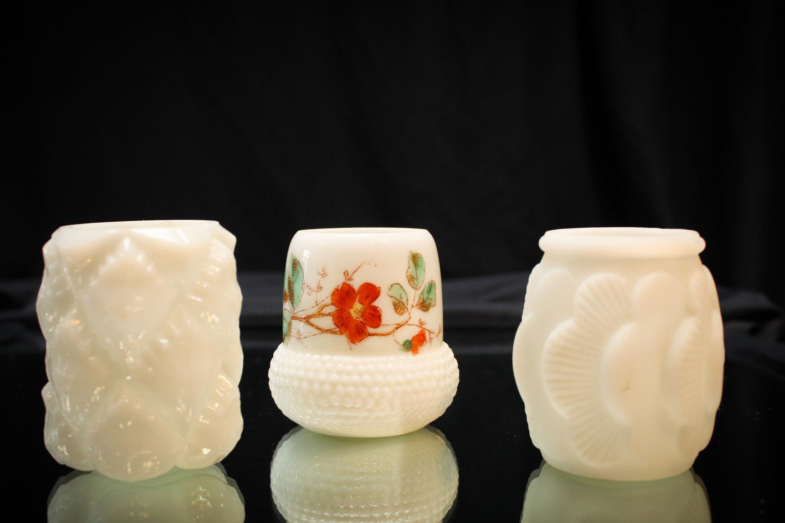 3 pc Lot Victorian Toothpick Holders: Three nice Victorian toothpick holders in sunset, acorn decorated, and a bale. Nice