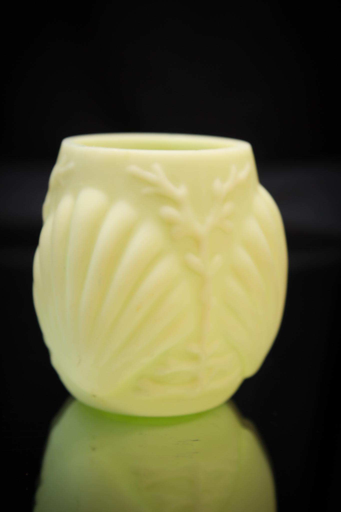 Rare Color Shell & Seaweed Toothpick Holder: Very unusual almost custard with tinge of pink to it Consolidated Shell and Seaweed pattern Victorian Toothpick Holder. Lovely.