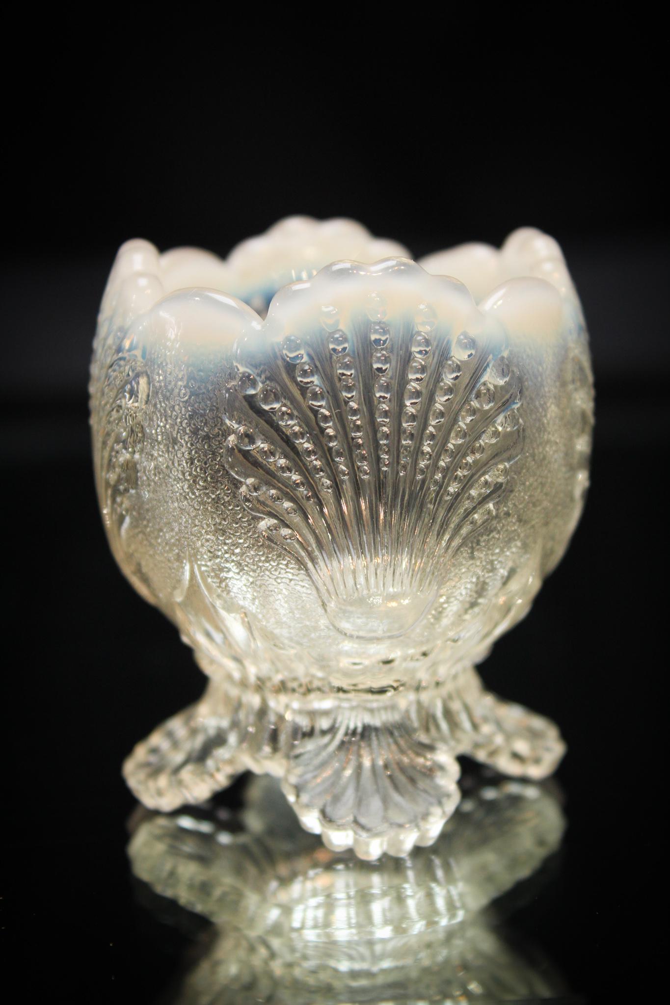 Rare Opalescent Shell Victorian Toothpick Holder: Folks look here. Yeah, you. This is a rare one. Rare opalescent Shell pattern Victorian toothpick holder.