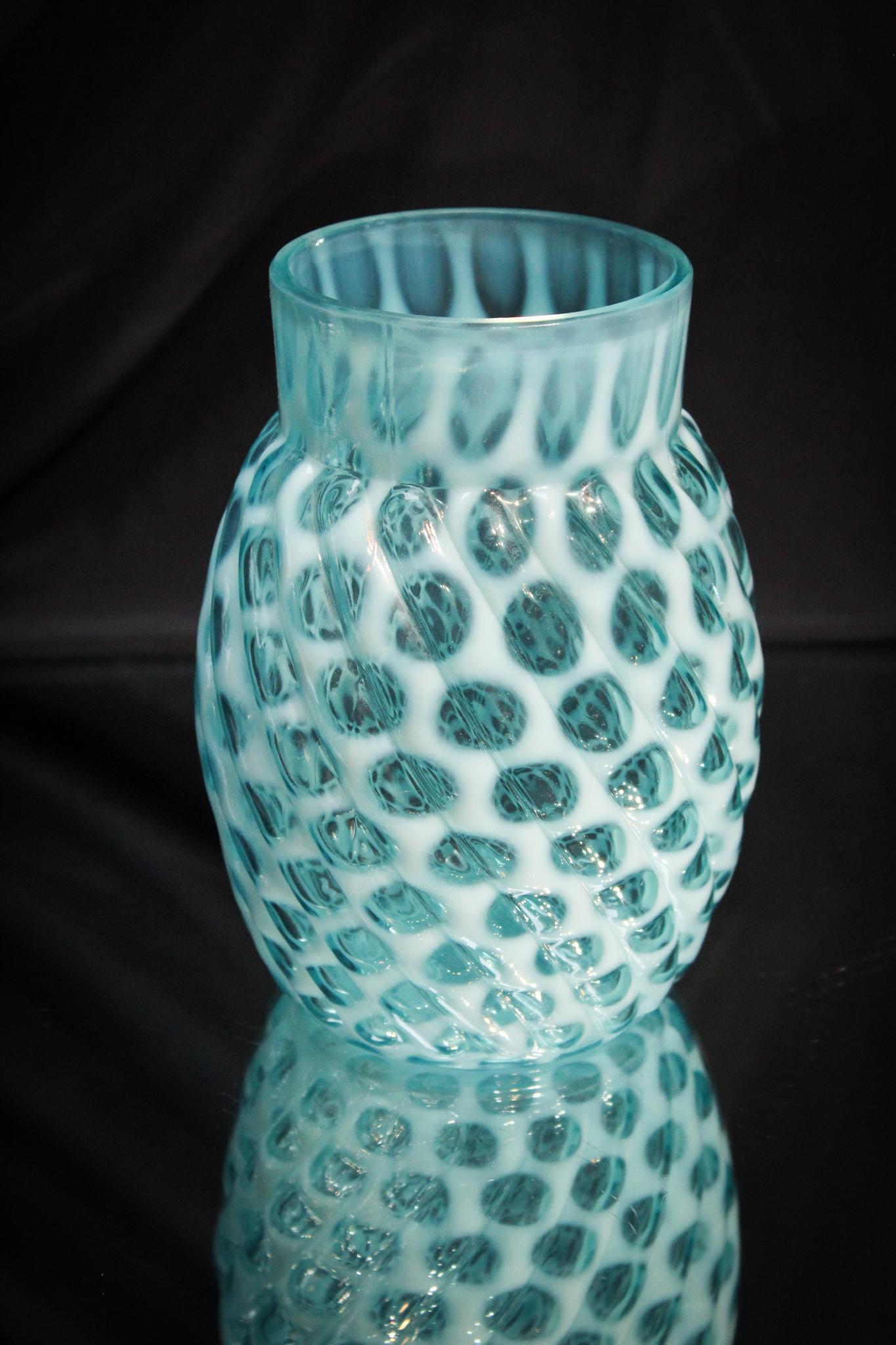 Blue Opalescent Big Windows Celery Vase (1 of 5)