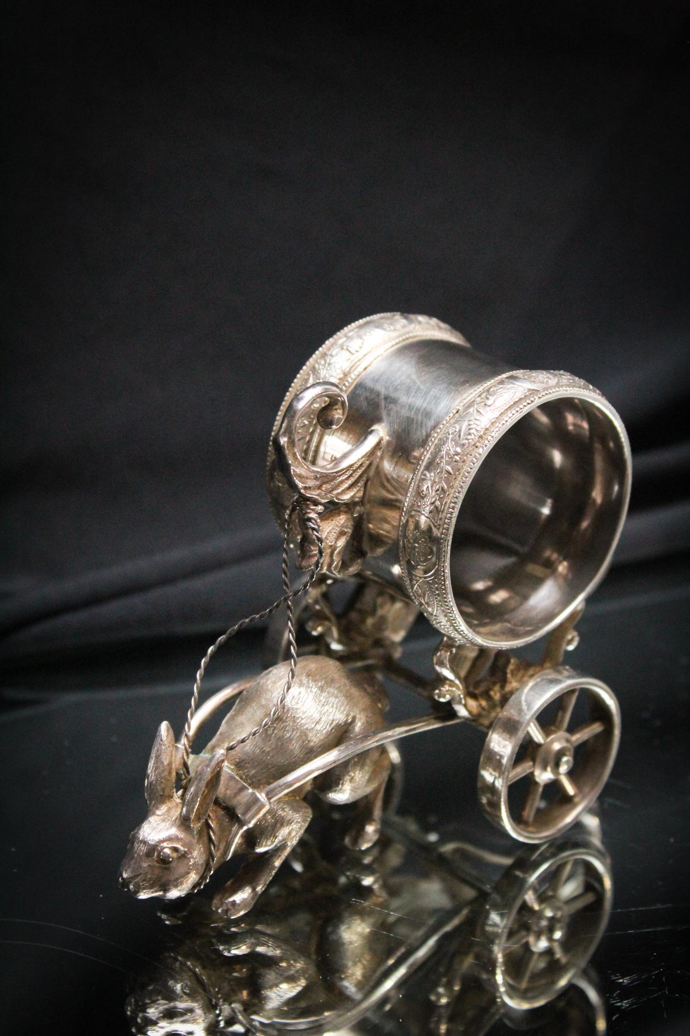 Victorian Silverplate Rabbit & Cart Napkin Ring (1 of 4)