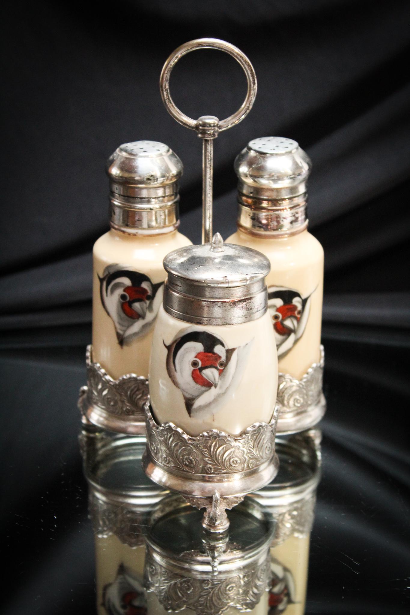 Rare Rogers Silverplate Bird in Stump Condiment set (1 of 5)