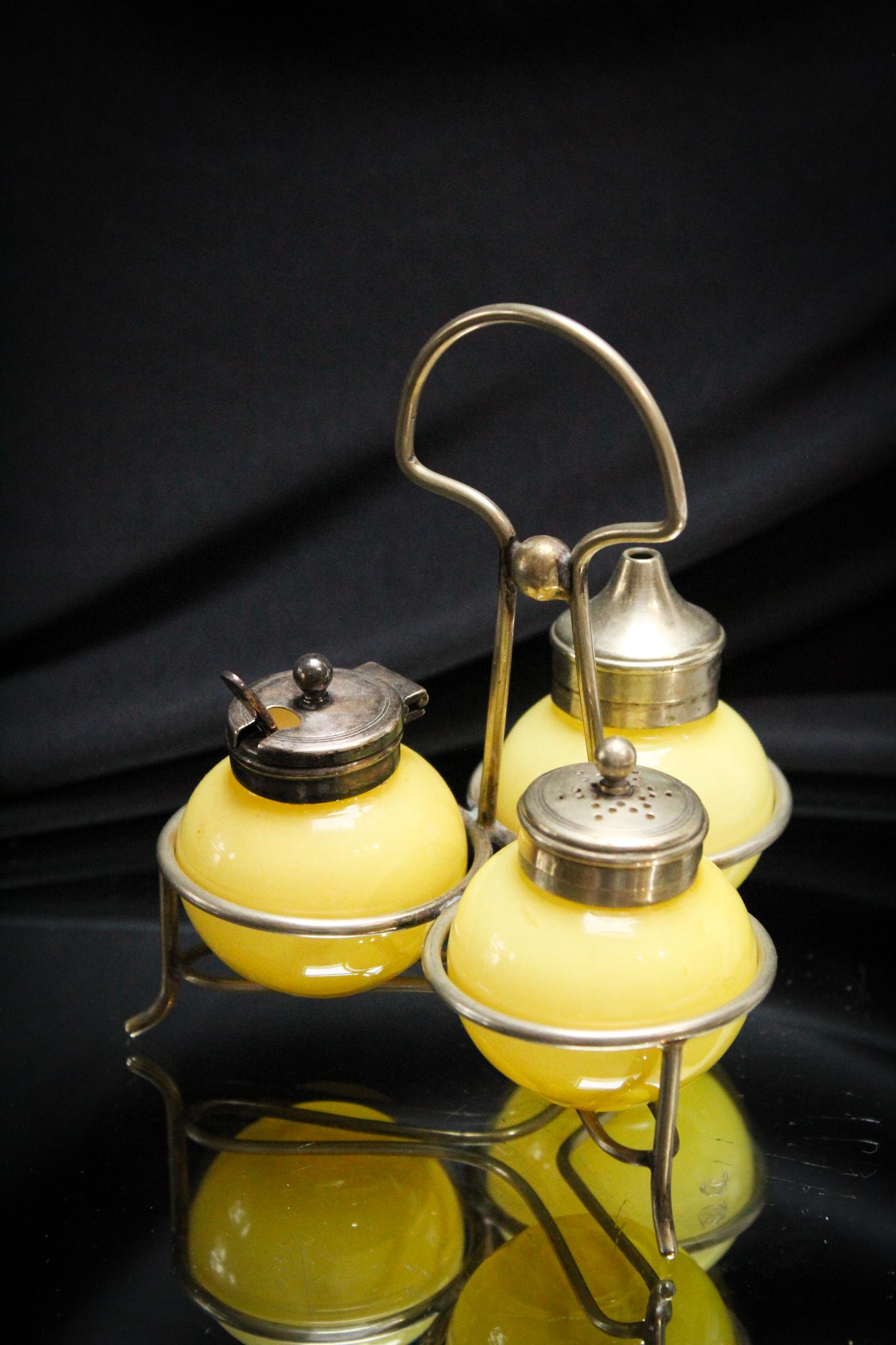 Scarce Lemon Victorian Glass 3pc Cased Condiment set (1 of 7)