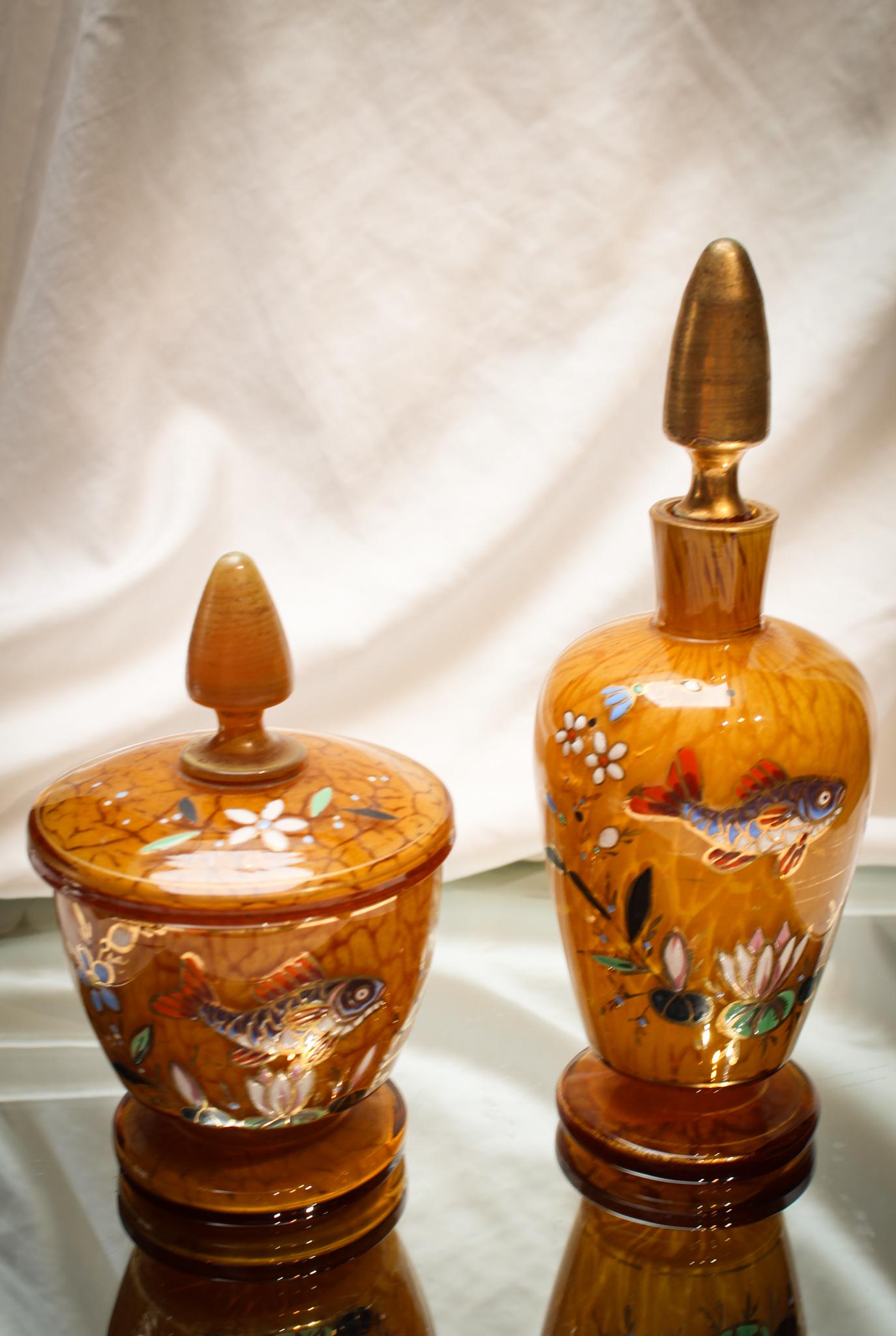 2pc Victorian Amber Victorian Enameled Vanity set (1 of 8)