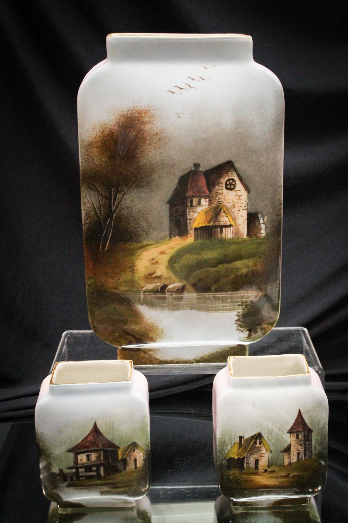 3pc Set Cottage dÃ©cor Porcelain Vases (1 of 8)