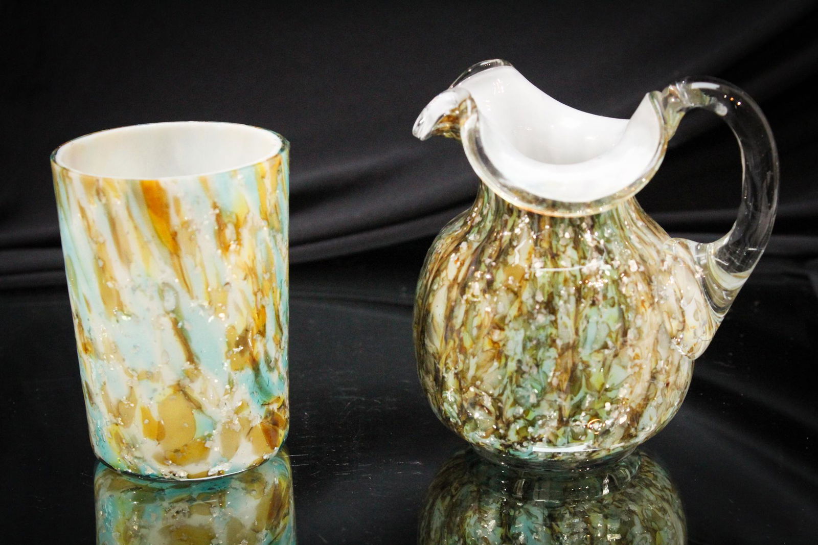 Incredible Blue Spangle Mica Victorian Tumbler& Creamer (1 of 6)