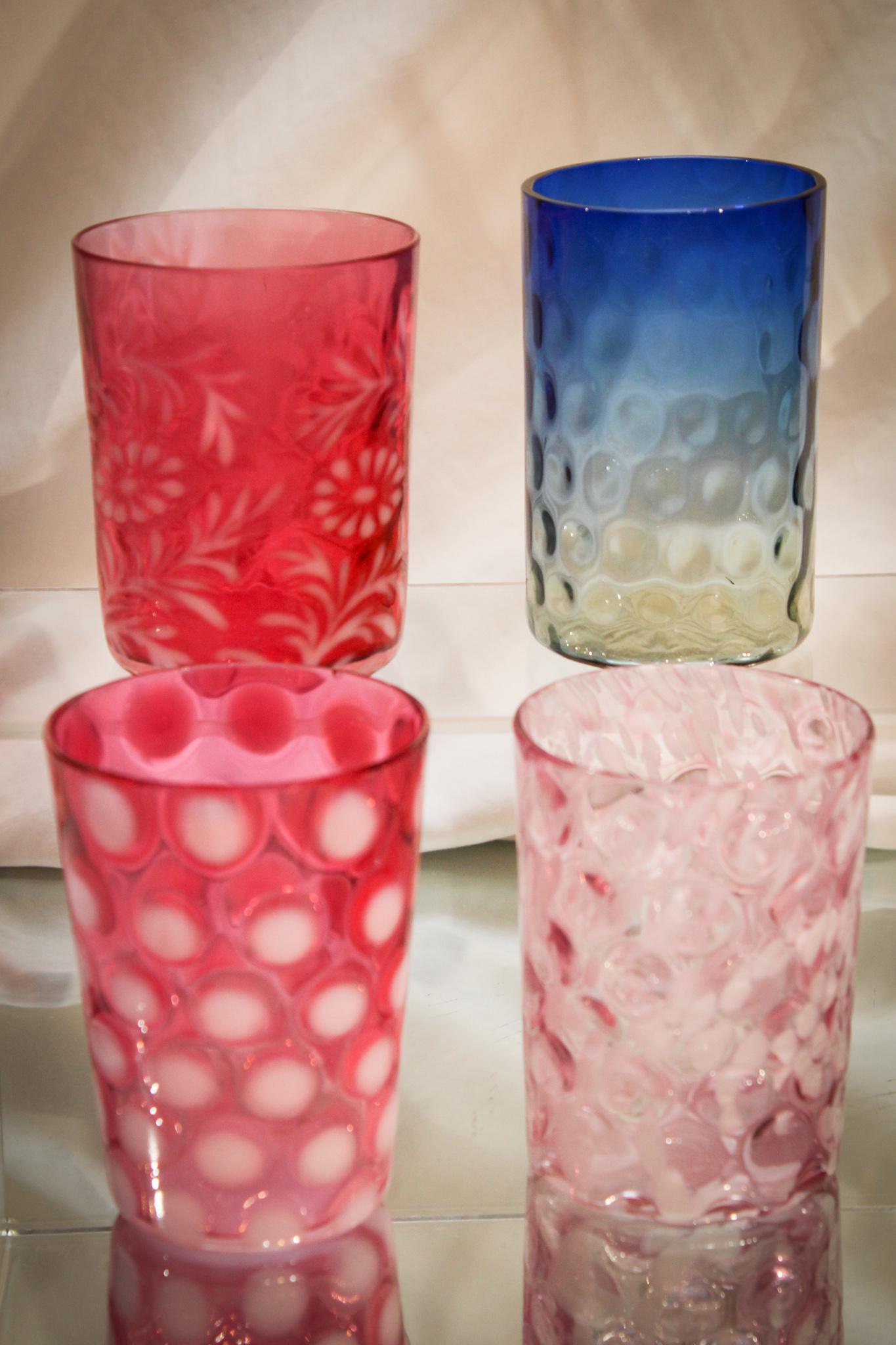 4 pc Lot Victorian Glass Tumblers: Nice assortment here of Victorian and more tumblers. One sure to please if not all four. Now's your chance folks. Tallest measures 3 3/4" tall.