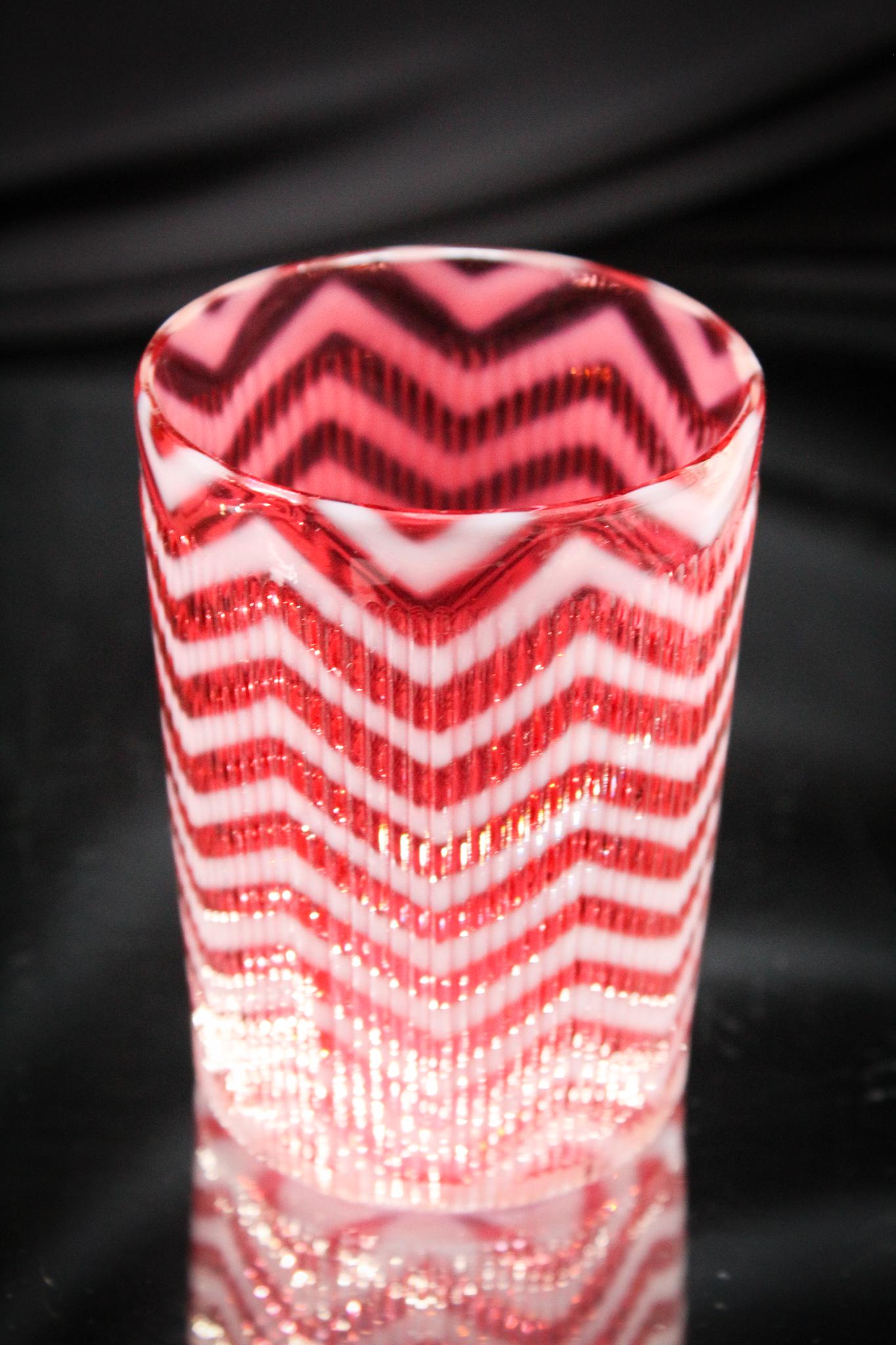 Rare Opalescent Cranberry Herringbone Victorian Tumbler (1 of 3)