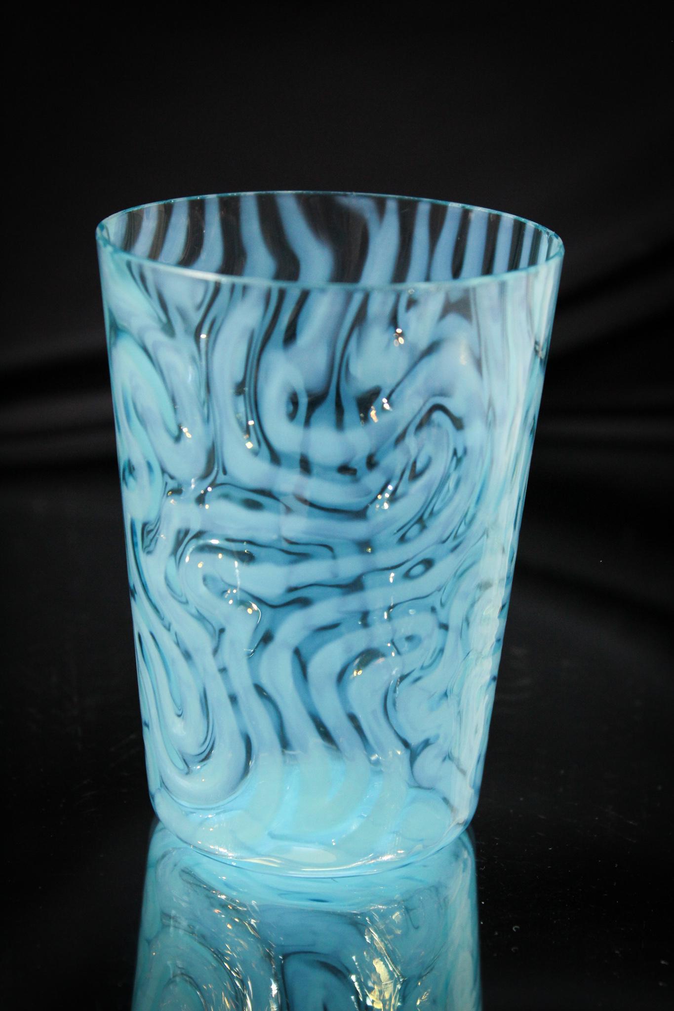 Blue Opalescent Swirling Maze Victorian Tumbler (1 of 3)