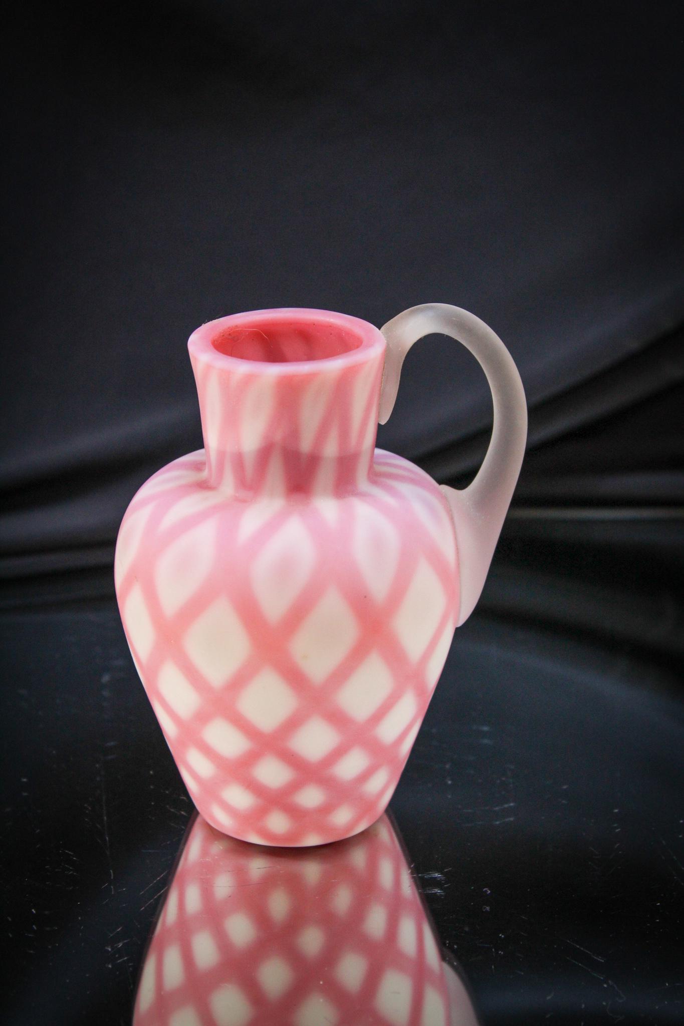 Phoneix Burmese Rose Quilt Victorian Jug: Another gem here. Phoenix burmese rose quilt diminutive jug. Measures 4 1/4" tall.