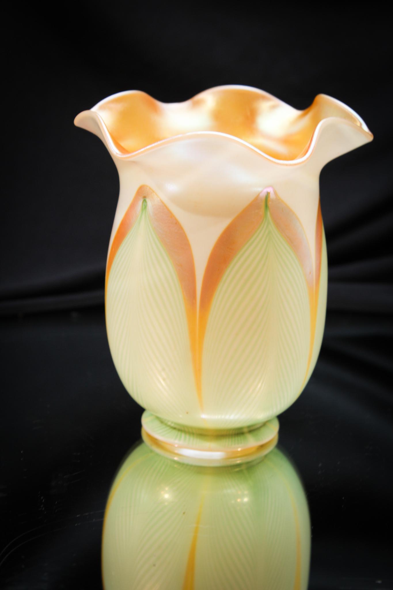 Signed Quezal Pulled Feather Art Glass Shade (1 of 5)