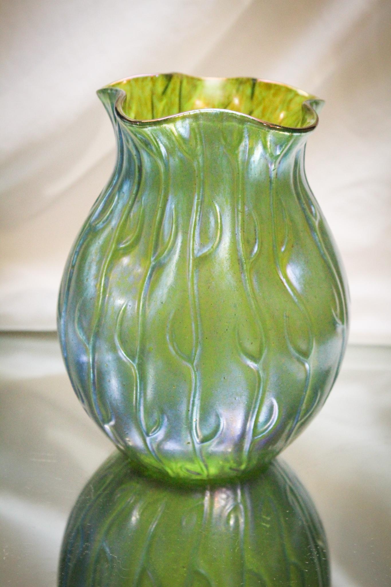 Loetz Neptune Green Art Glass vase (1 of 4)