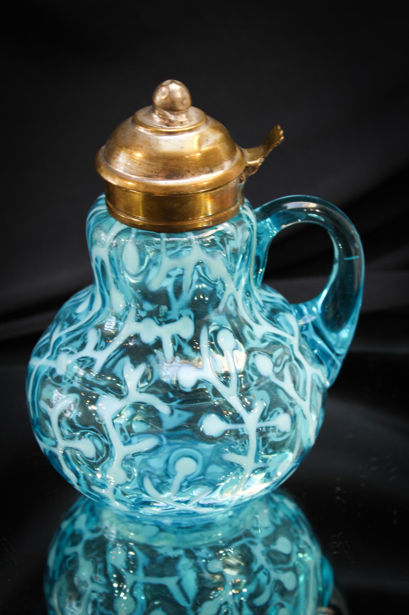 Hobb's Blue Opalescent Seaweed Victorian Syrup Pitcher (1 of 4)