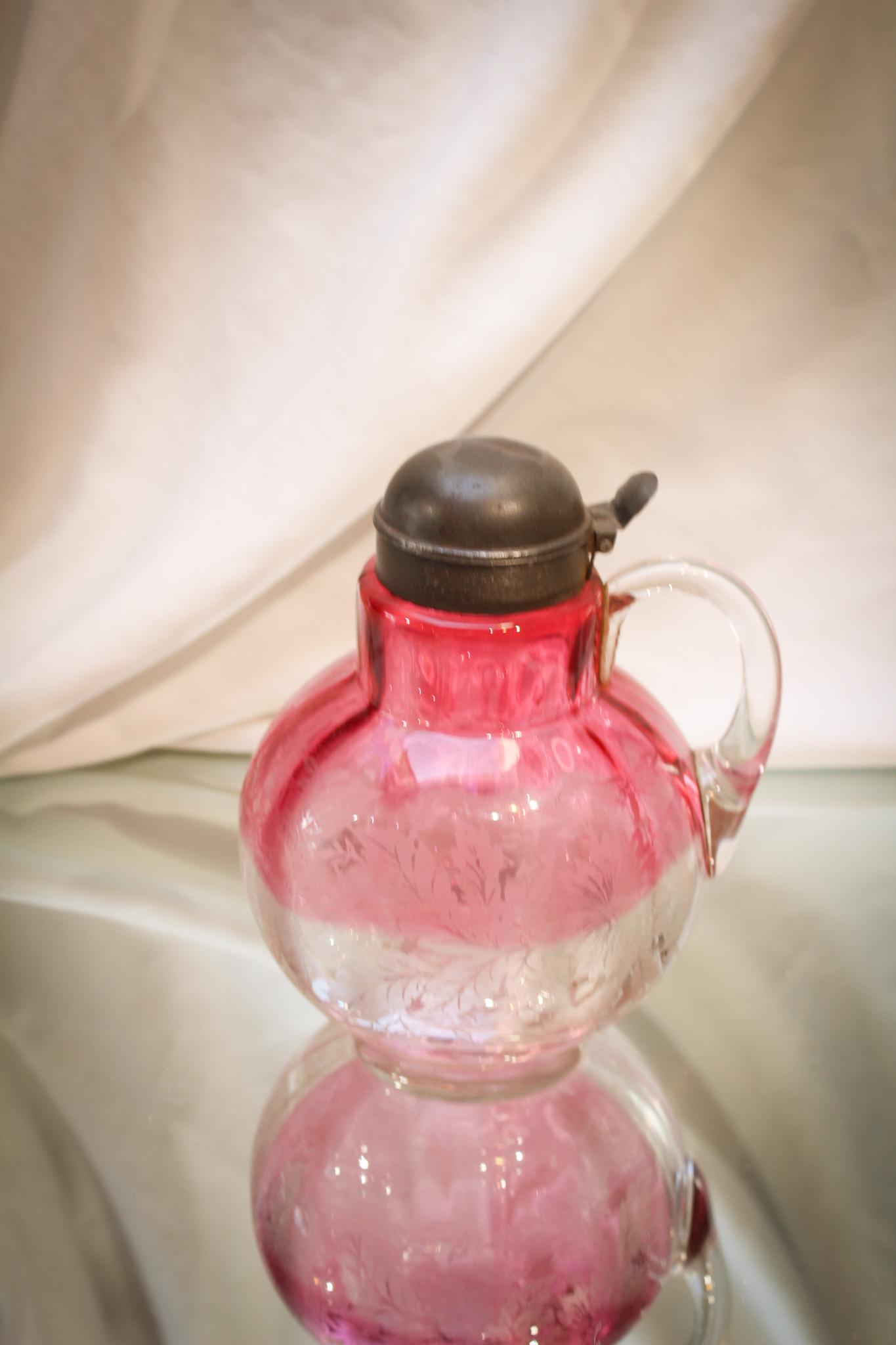 Hobb's Cranberry Engraved Victorian Syrup Pitcher (1 of 4)