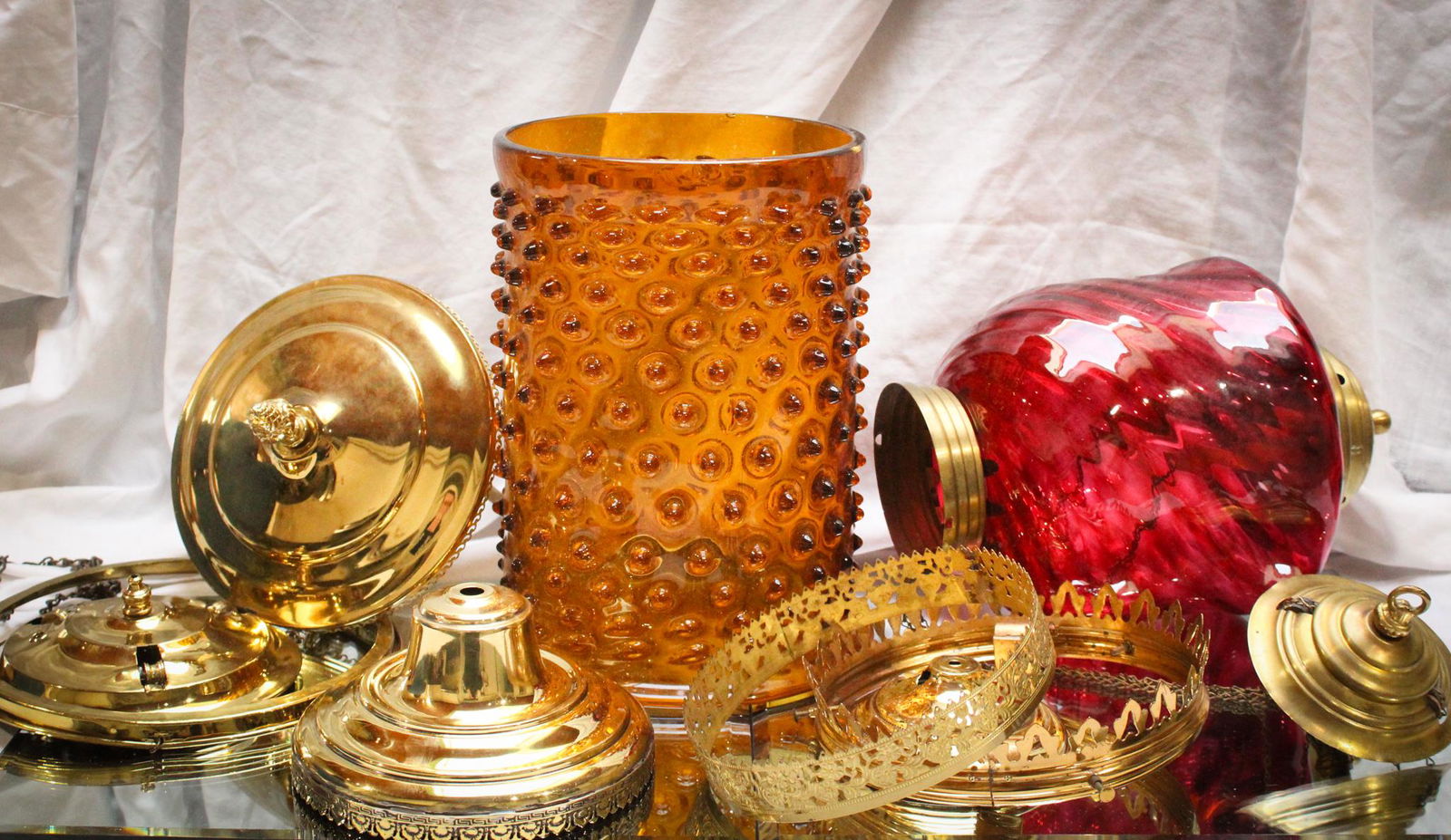 2 pc Lot Victorian Art Glass Hanging Hall Lamps (1 of 5)