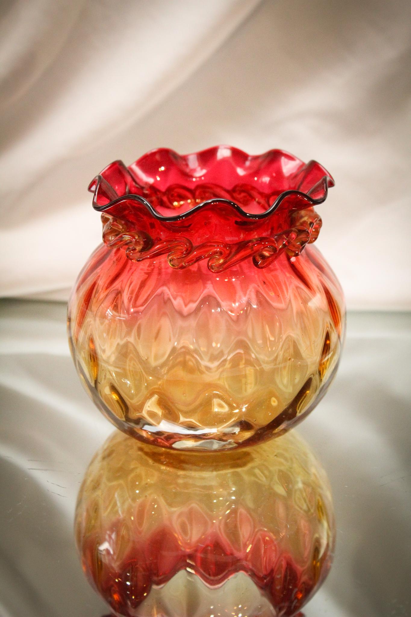 Mt. Washington Amberina Glass Rigaree Vase (1 of 3)