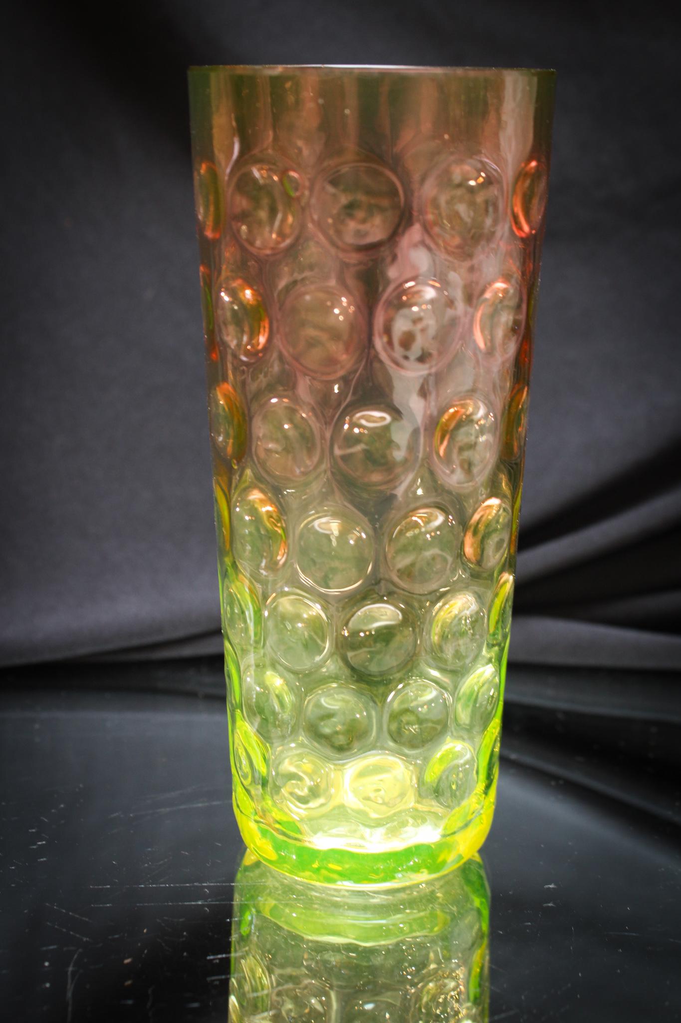 Scarce Hobb's Rubina Verde Tall Tumbler: What a find this one is folks. You seldom ever see these and this is a nice one indeed. A Hobb's inverted thumbprint Victorian lemonade or tall tumbler. Super piece. Measures 5 1/2" tall.