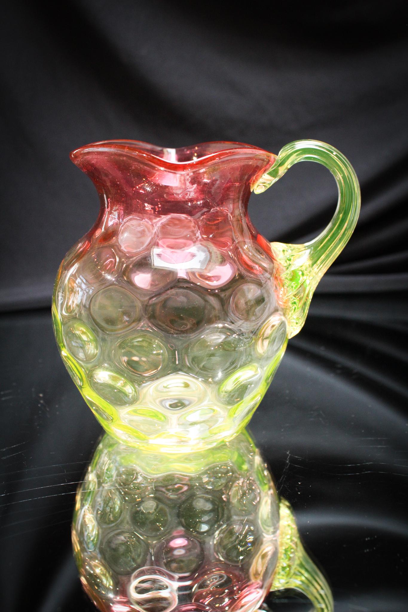 Duncan Vaseline Cranberry Thumbprint Victorian Creamer (1 of 4)