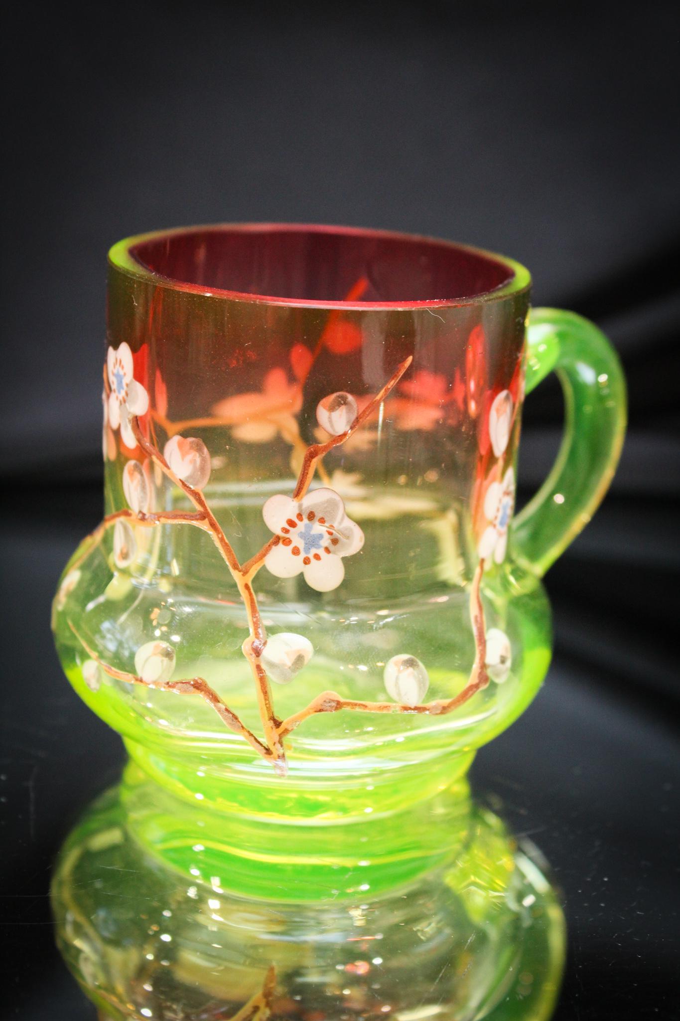 Enameled Victorian Rubina Verde Punch Cup: These little charmers fit into the smallest of places in the cabinet if you are already tight on space. But, don't be with your pocketbooks! When do you find a rubina verde enameled punch cup. SELDOM 