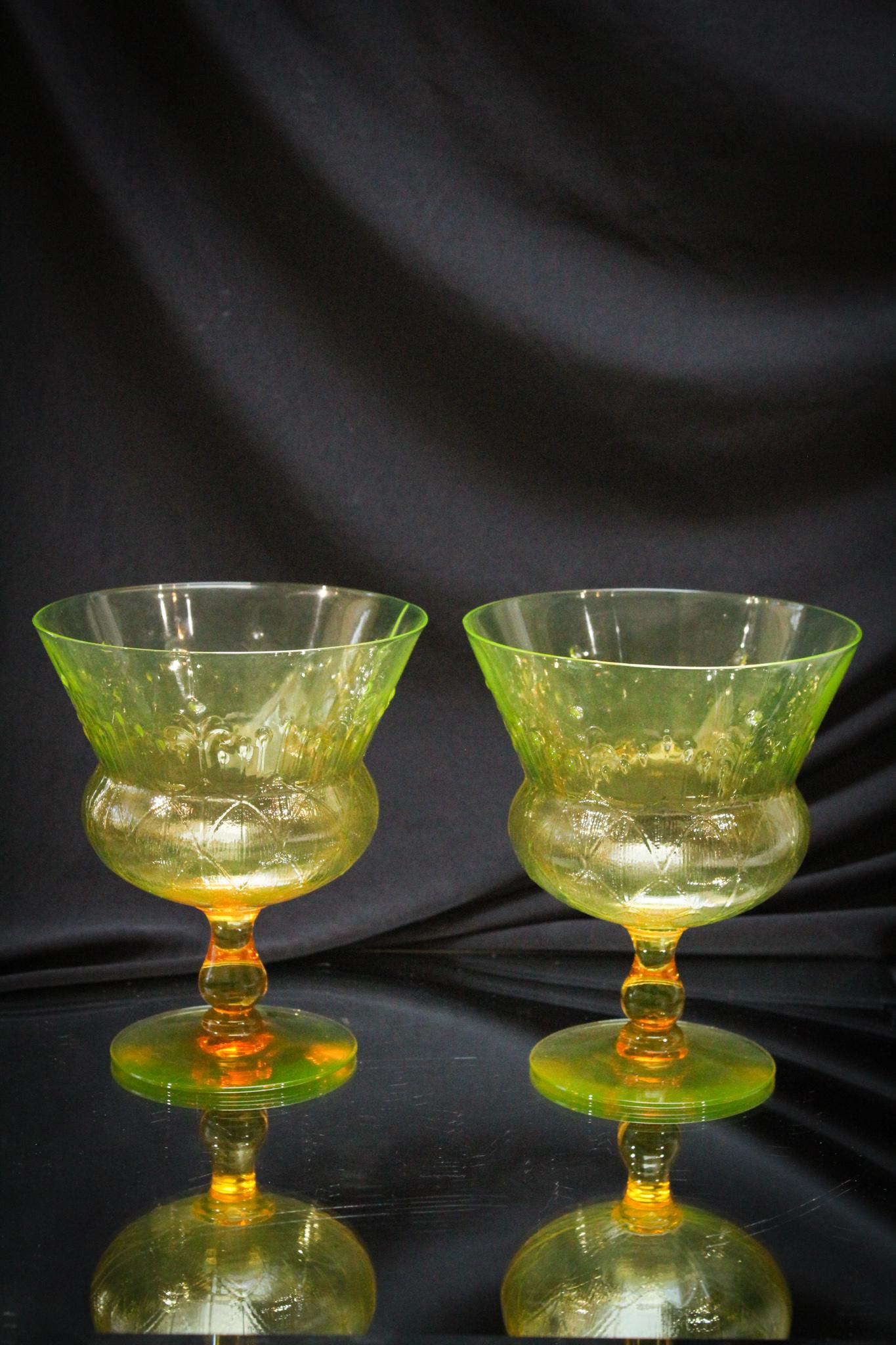 Pr. Vaseline Glass Pedestal Grapefruits (1 of 3)