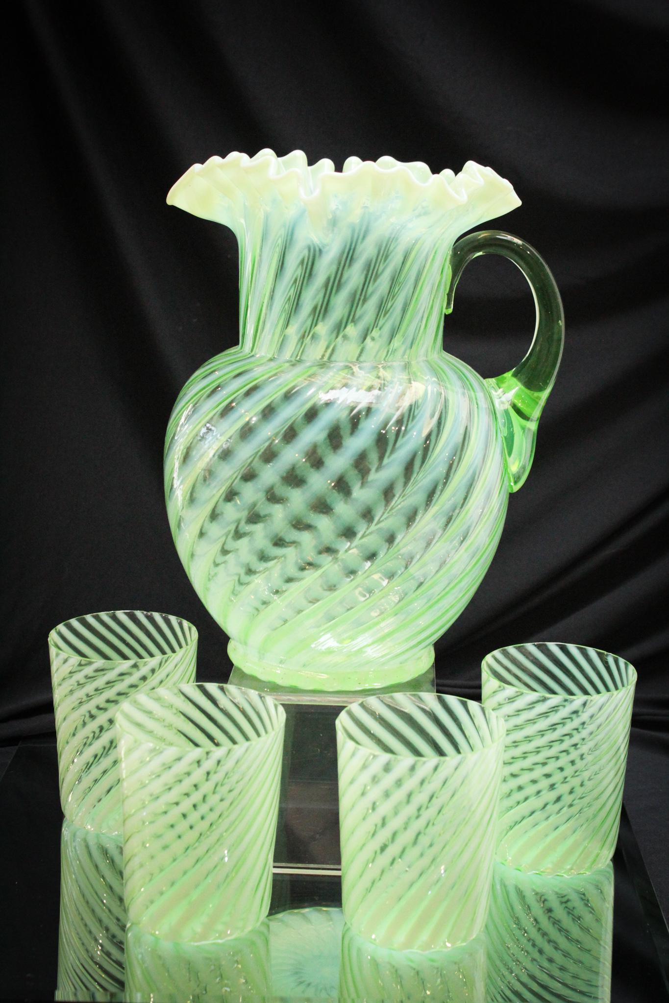 Green Opalescent Swirl 5 pc Water Set (1 of 7)