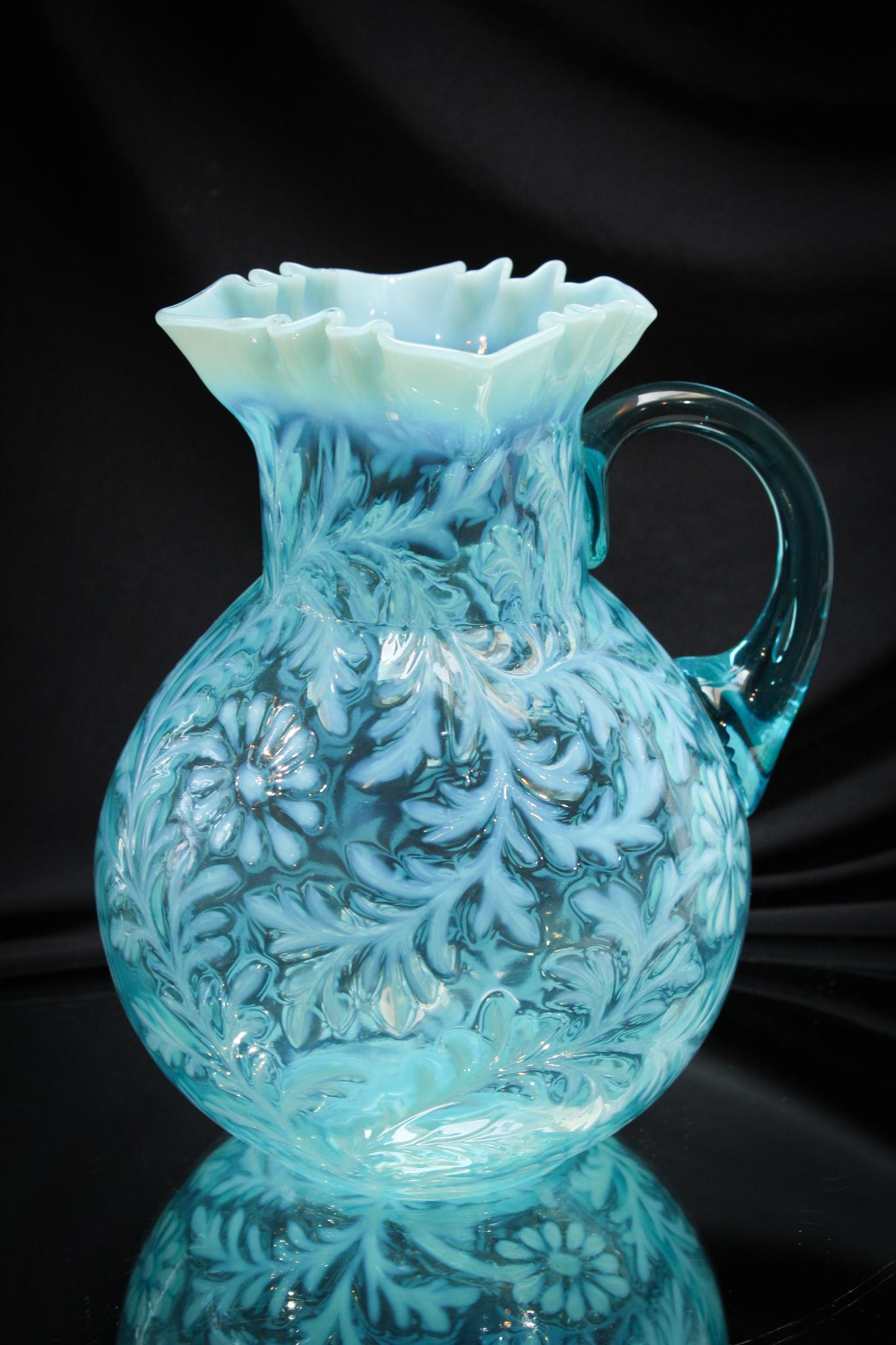 Northwood Blue Opalescent Daisy Fern Pitcher (1 of 4)