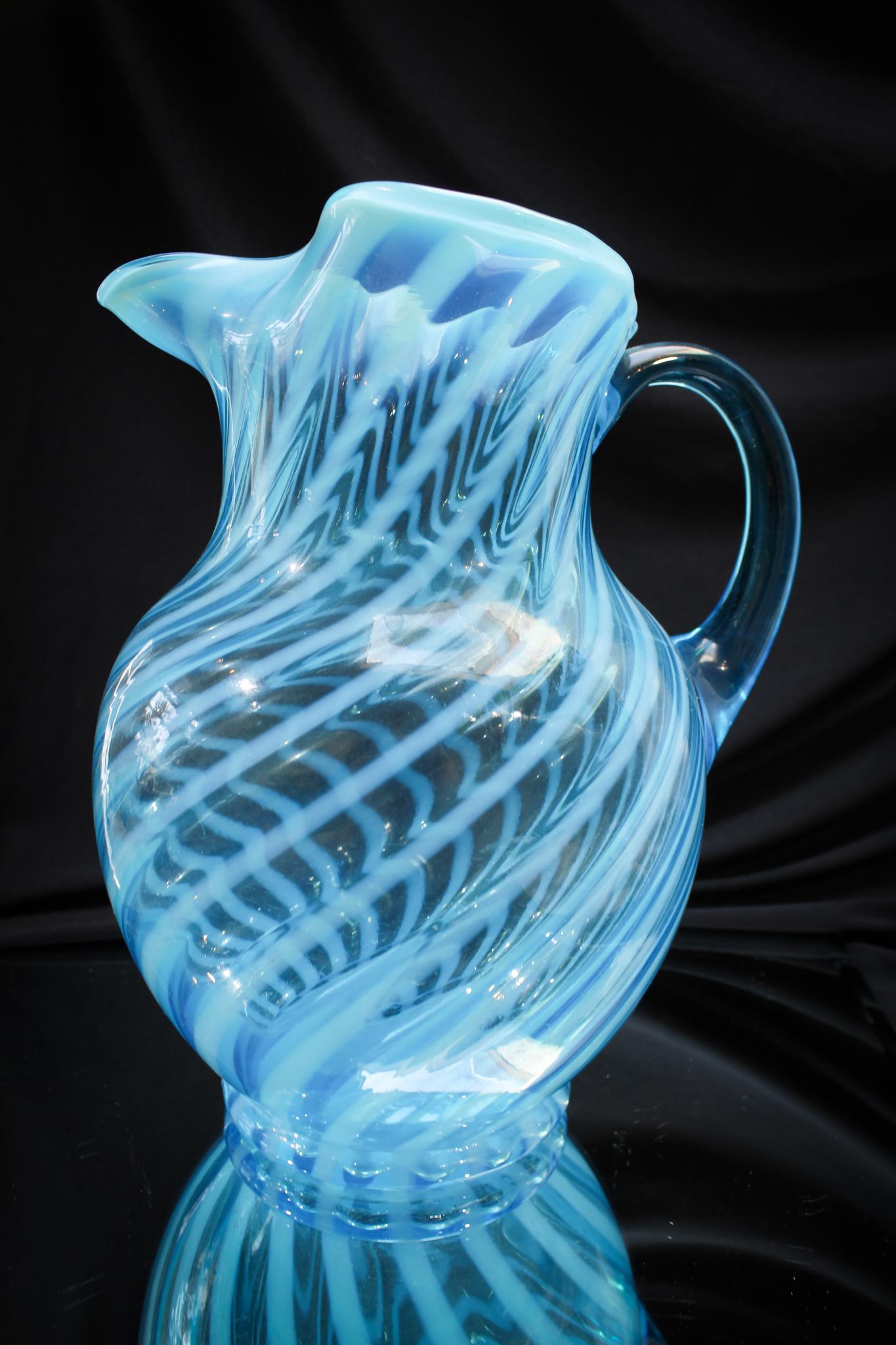 Fenton Blue Opalescent Swirl Optic Pitcher (1 of 4)