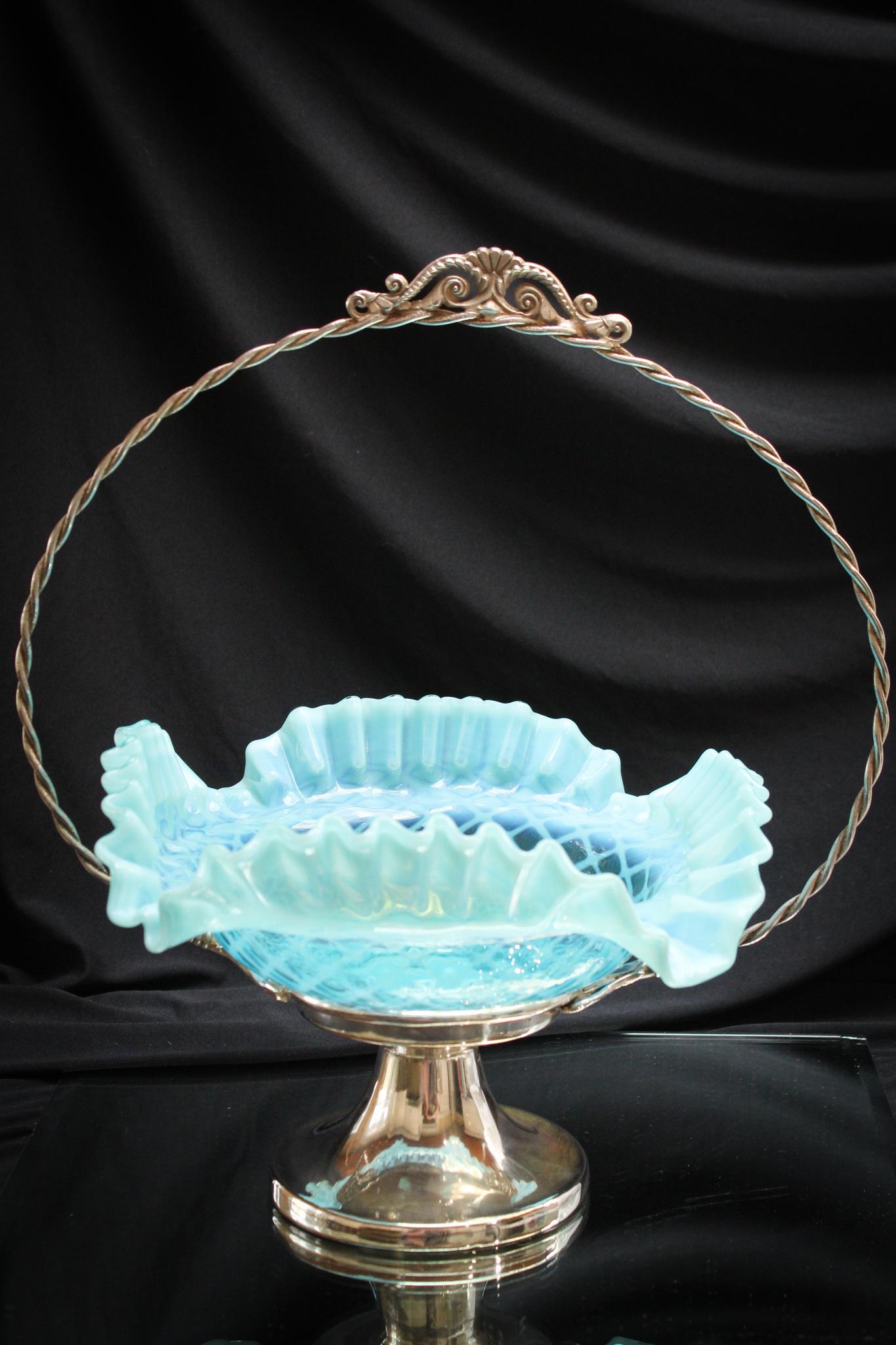 Blue Opalescent Victorian Brides Basket (1 of 7)