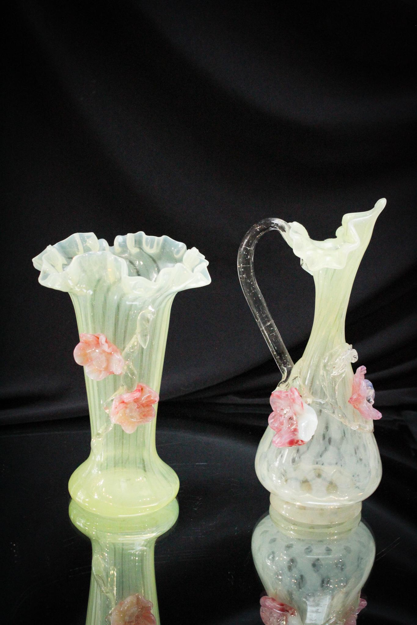 Pr. Vaseline Victorian Glass Ewers (1 of 5)