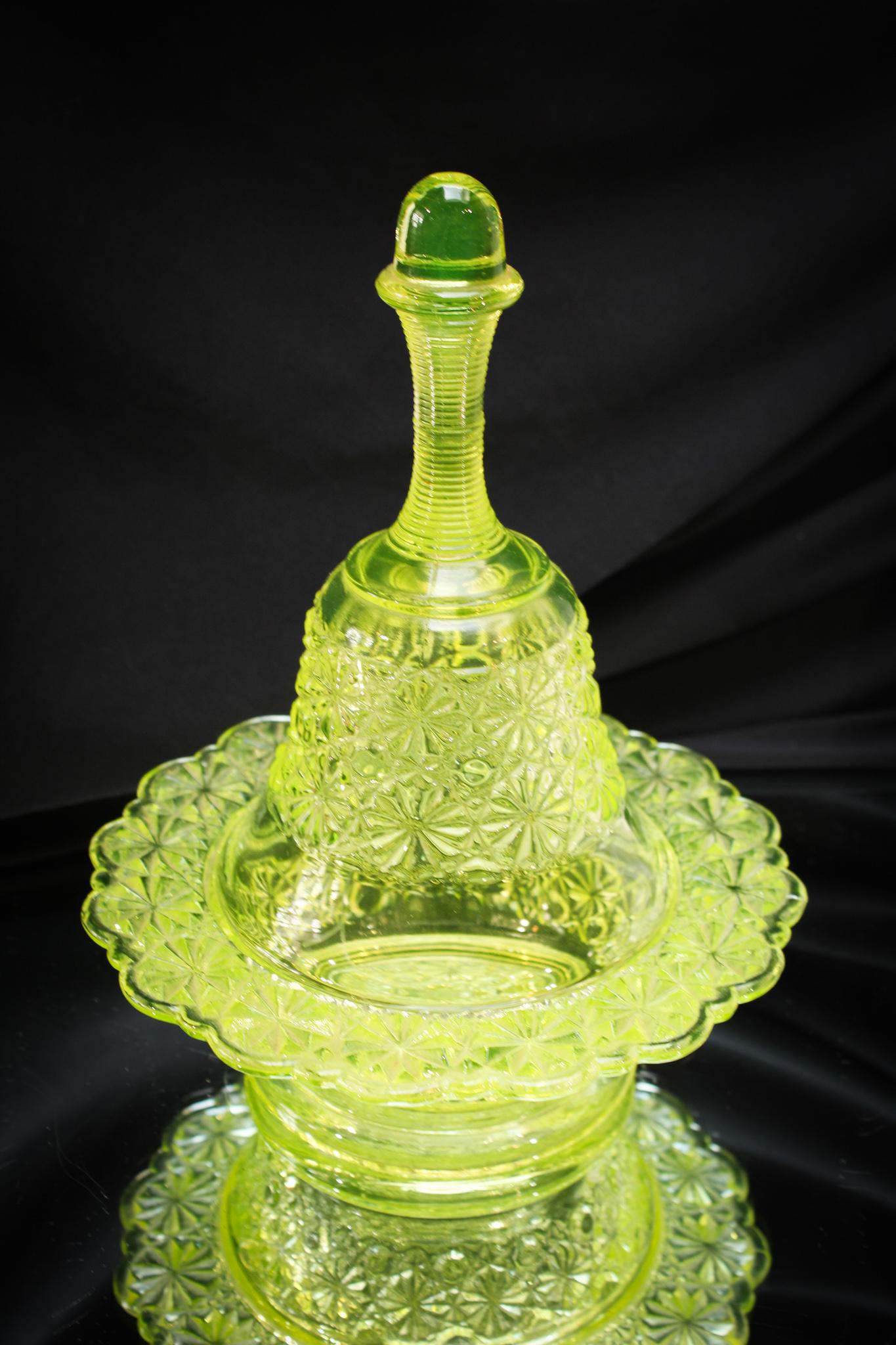 Vaseline Daisy & Button Bell top  Victorian Glass Candy Dish (1 of 4)