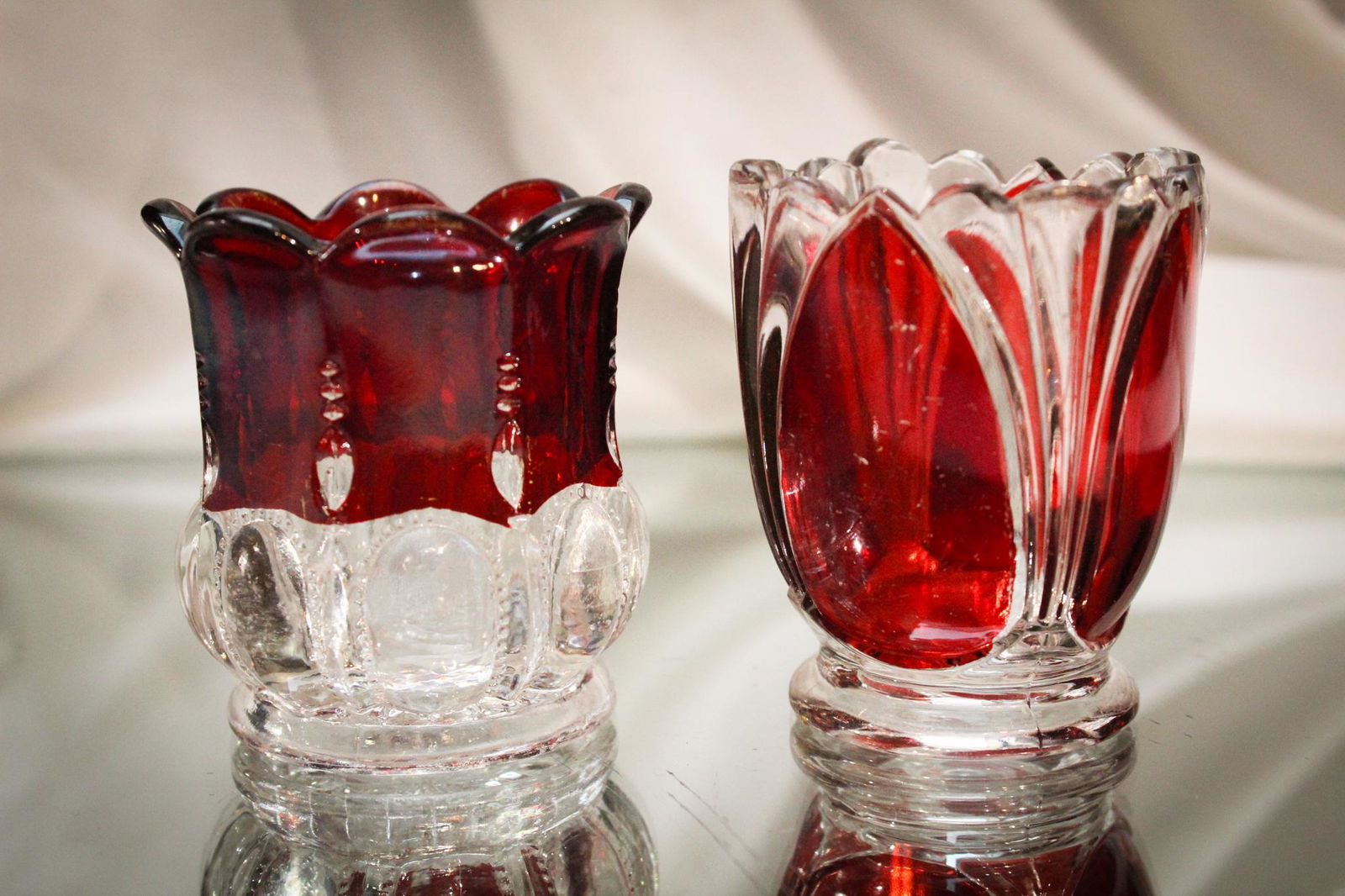 2 pc Lot Victorian Ruby Stained Glass Toothpick Holders (1 of 6)