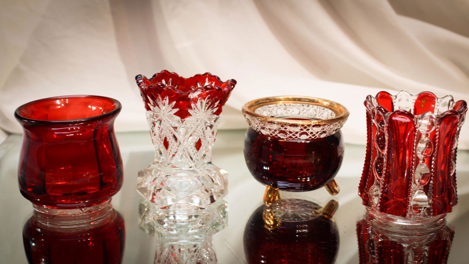 4 pc Lot Victorian Ruby Stained Toothpick Holders (1 of 5)