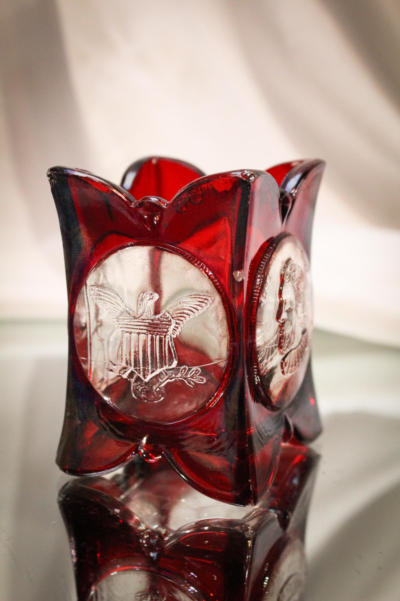 Columbian Coin Victorian Ruby Stained Toothpick Holder (1 of 3)