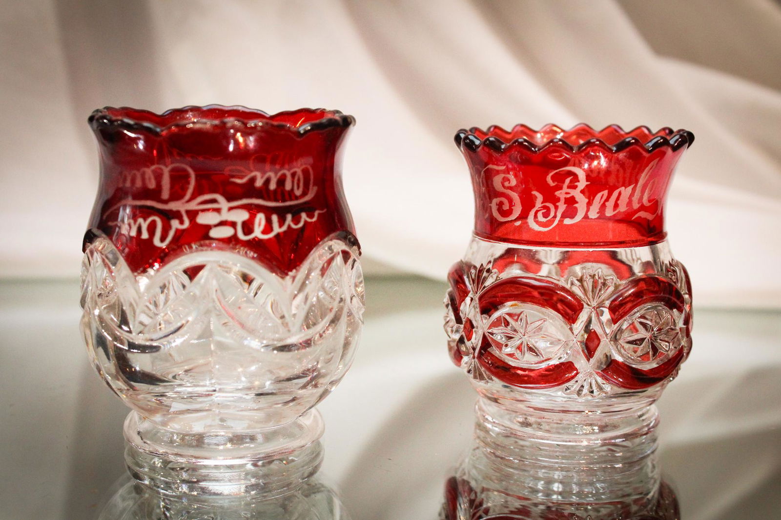 2 pc Lot Victorian Ruby Stained Engraved Toothpick Holders (1 of 4)