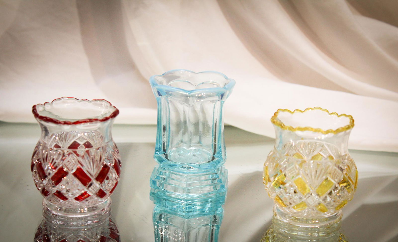 3 pc Lot Victorian Stained & Opalescent Toothpick Holders (1 of 4)