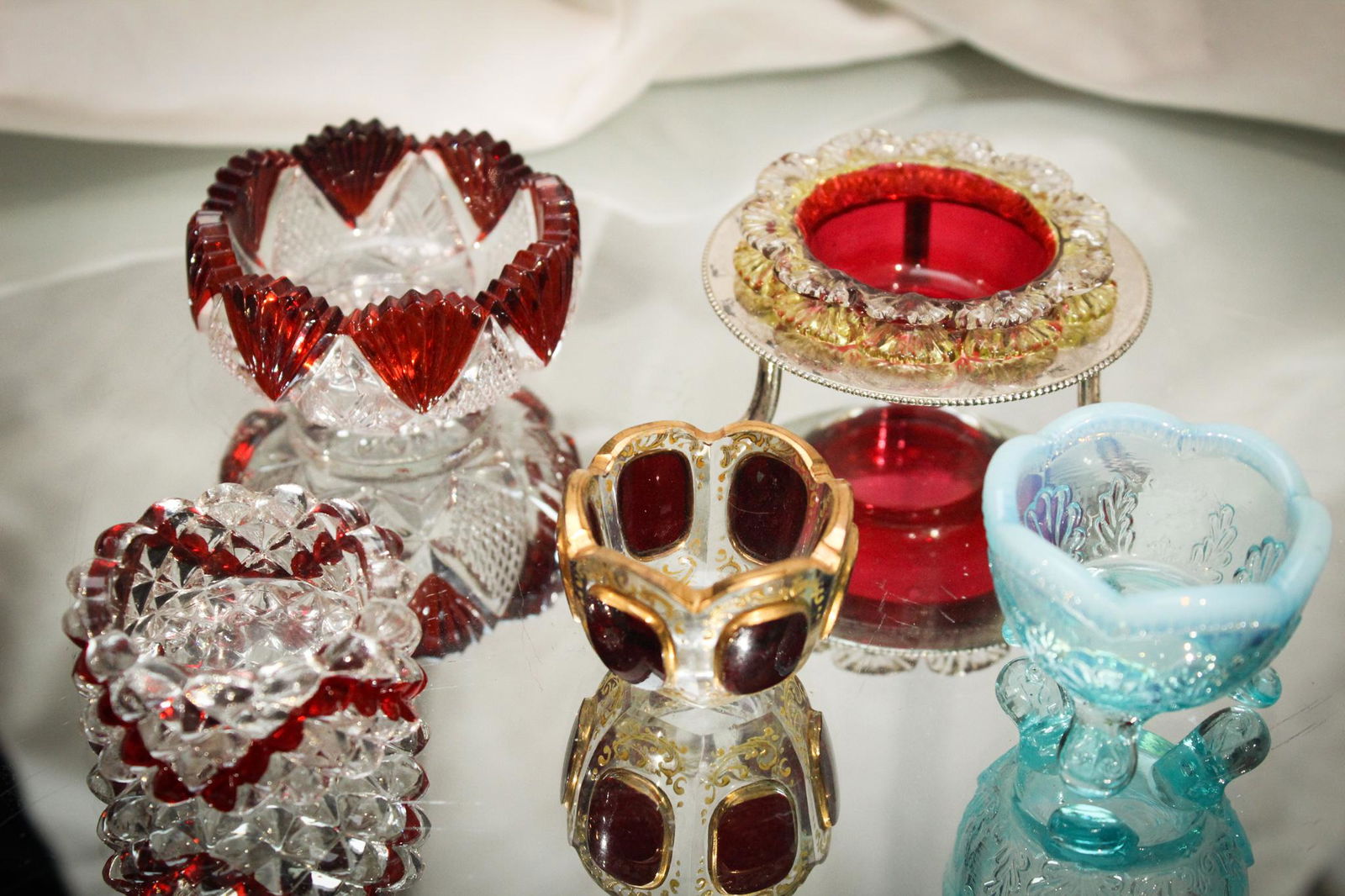 Ruby Stained Cranberry Vaseline & Opalescent Open salts (1 of 5)