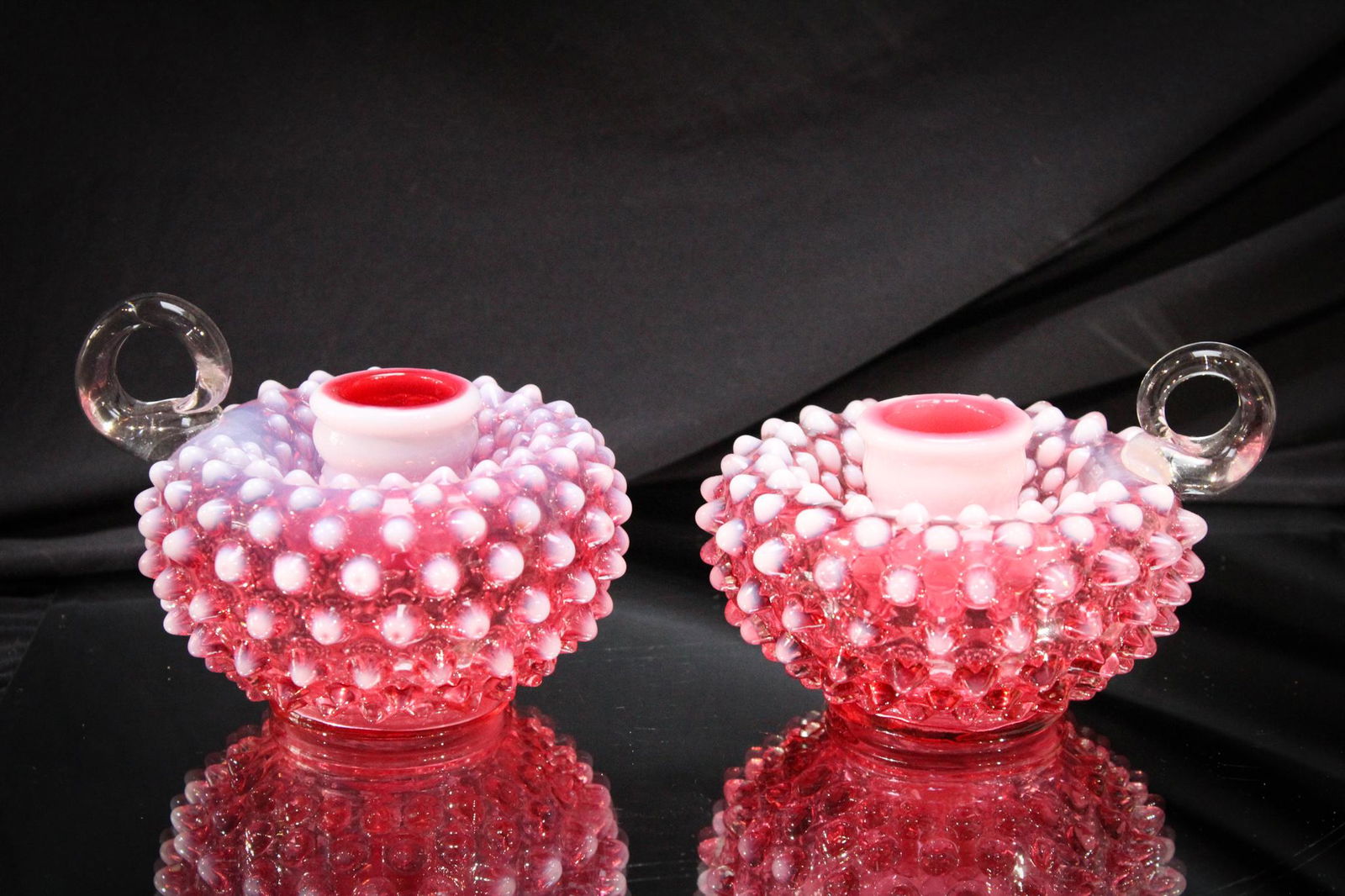 Fenton Cranberry Opalescent Hobnail Candle Holders (1 of 5)
