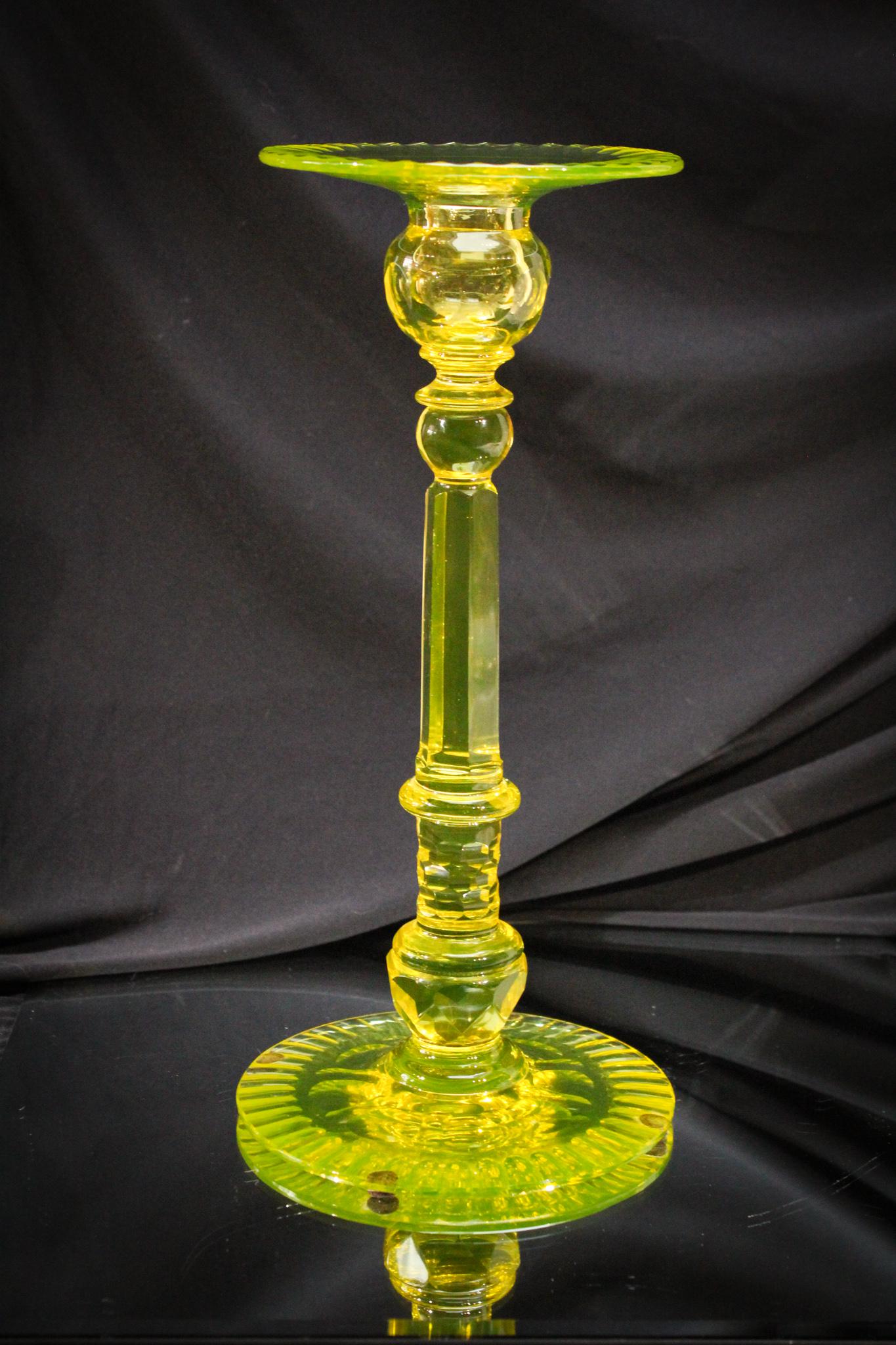12" Pairpoint Vaseline Cut Glass Candlestick (1 of 4)