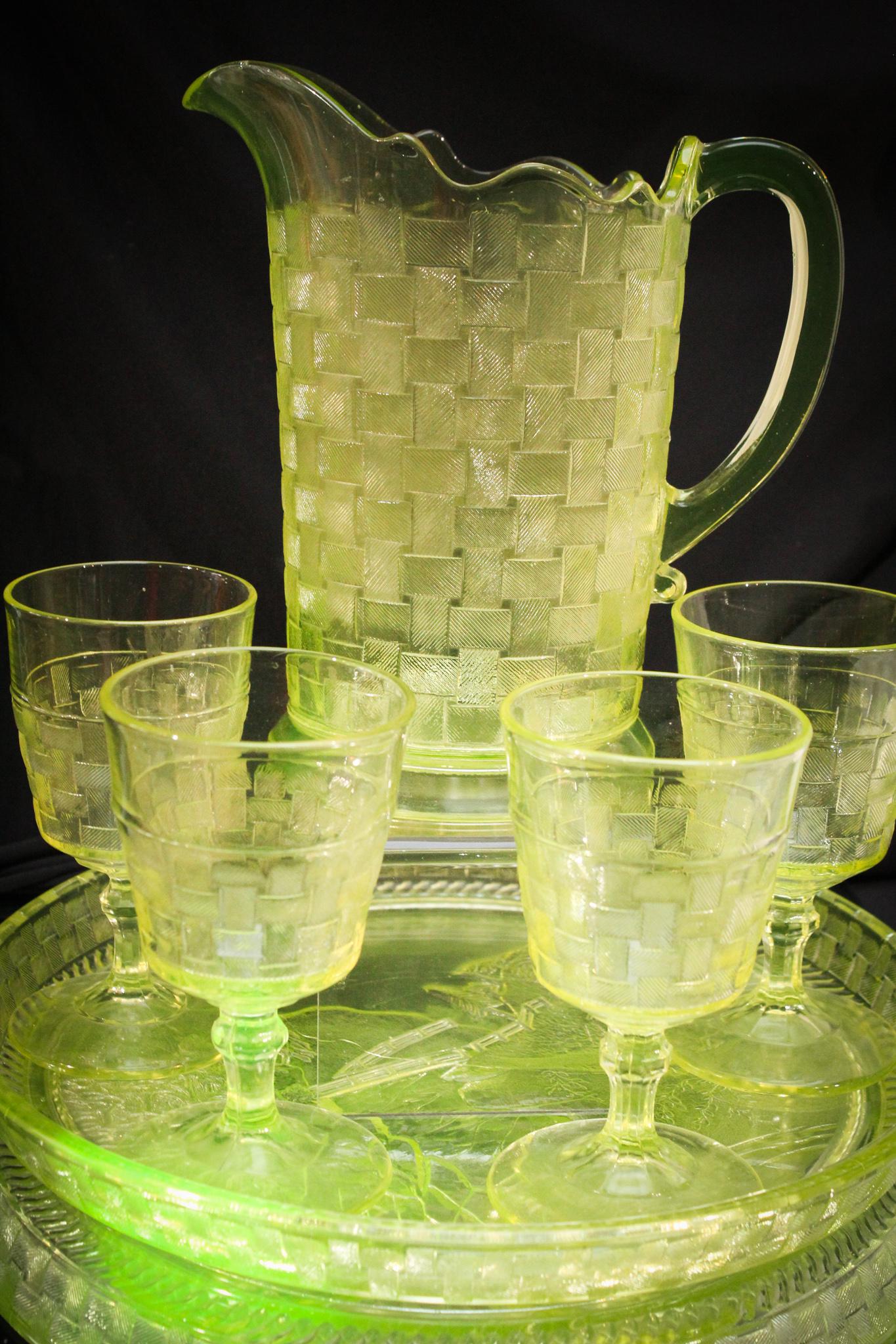 Vaseline EAPG Basketweave Victorian 6 Pc Water Set (1 of 6)