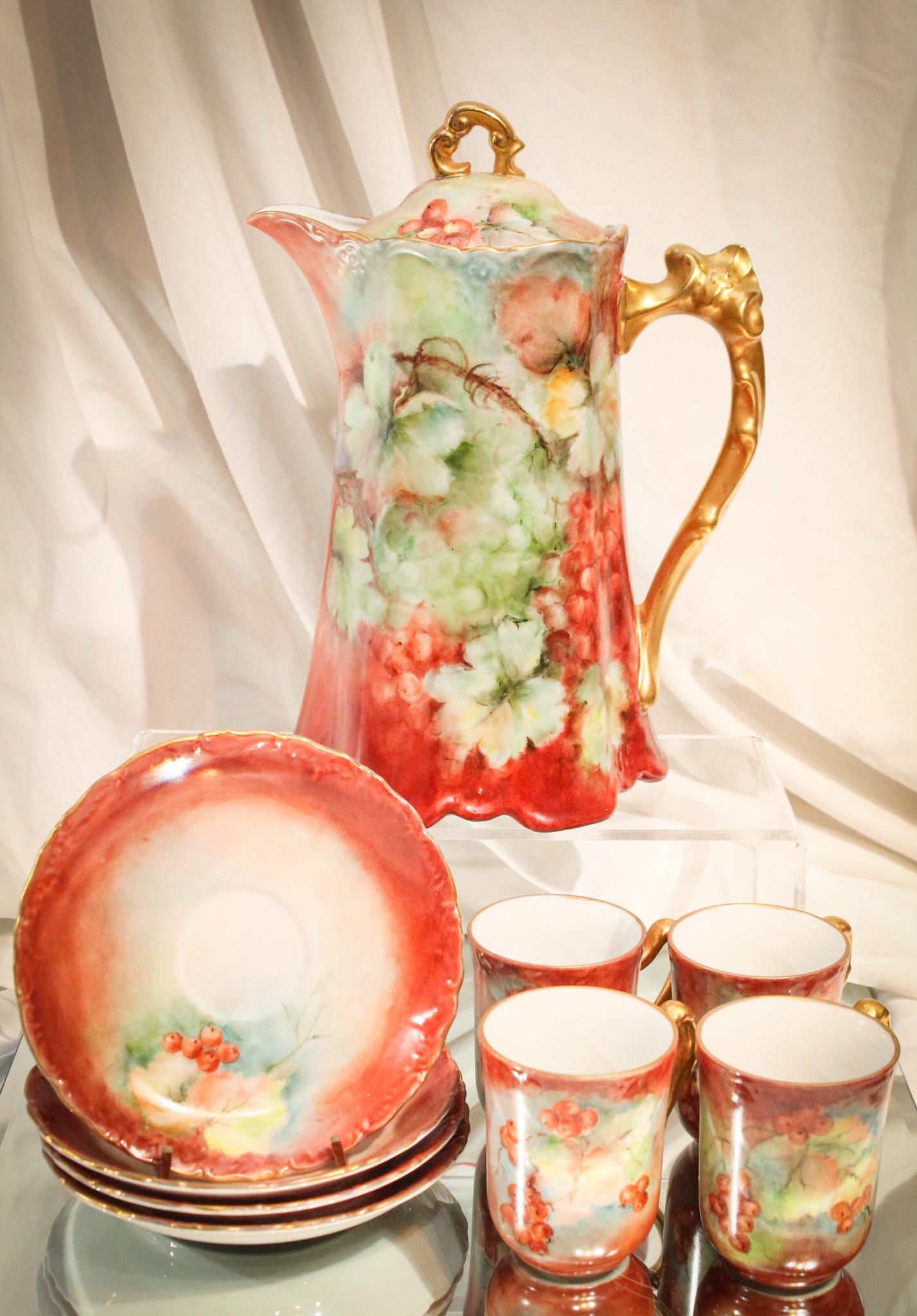 9 pc Victorian Porcelain Hand Painted Tea Set (1 of 7)