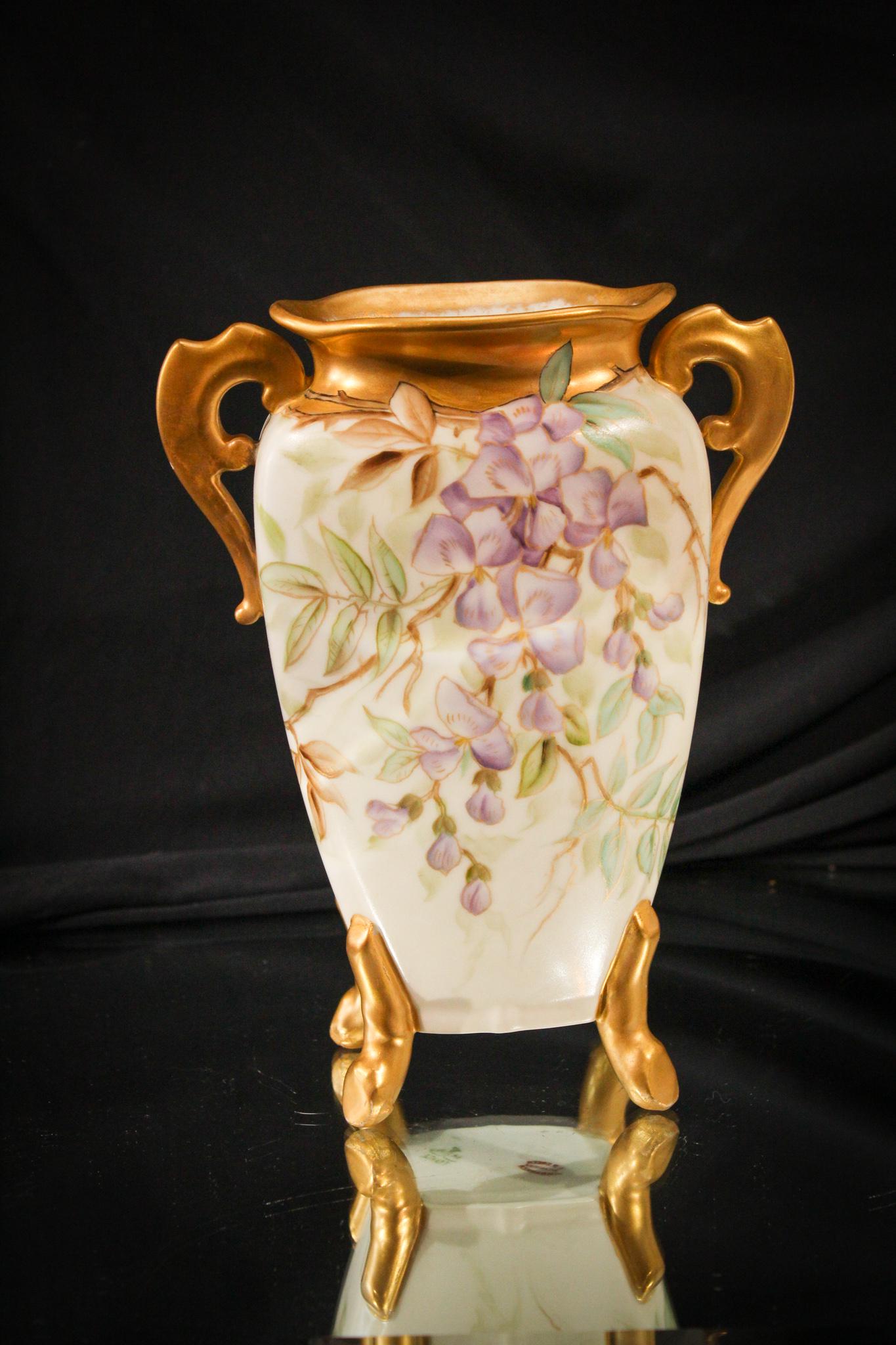 Violet dÃ©cor Hand Painted French Limoges Porcelain Gilt Vase (1 of 4)