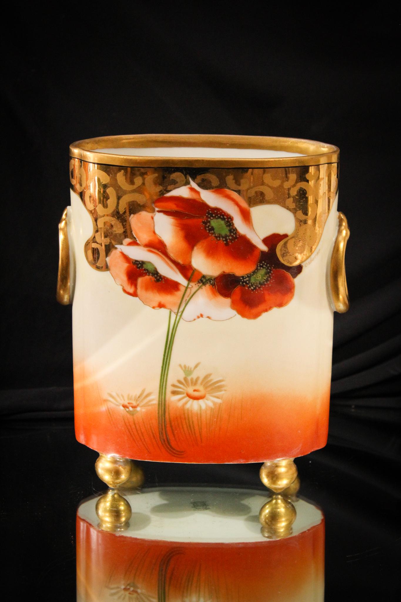 Limoges Pickard Cache' Pot Hand painted Poppies (1 of 4)